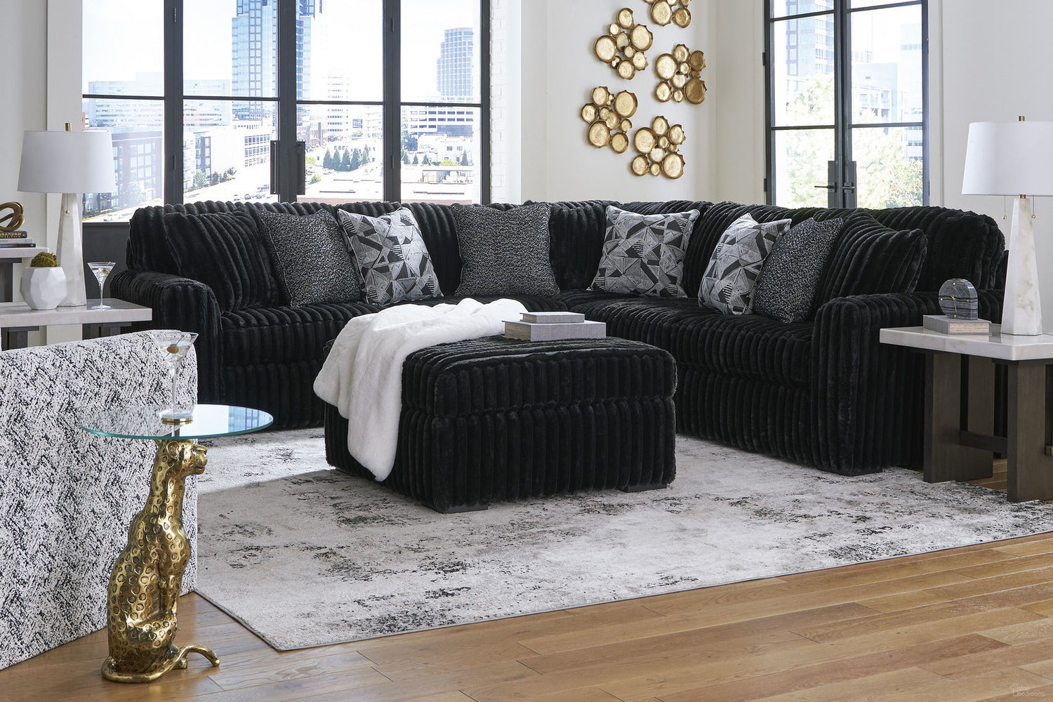 Ashley Furniture Midnight Madness Onyx Jumbo Corduroy Sectional