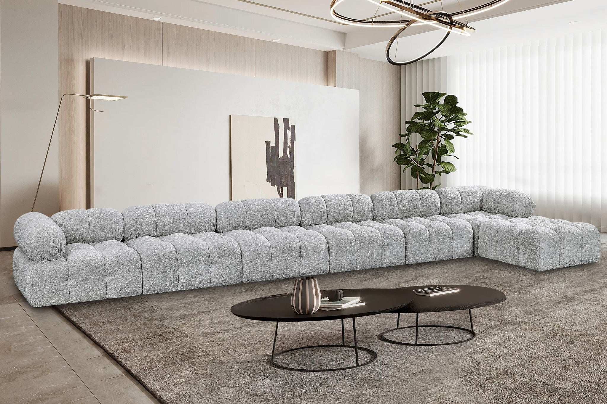 Ames - 7 Piece Boucle Fabric Modular L-Shaped Sectional