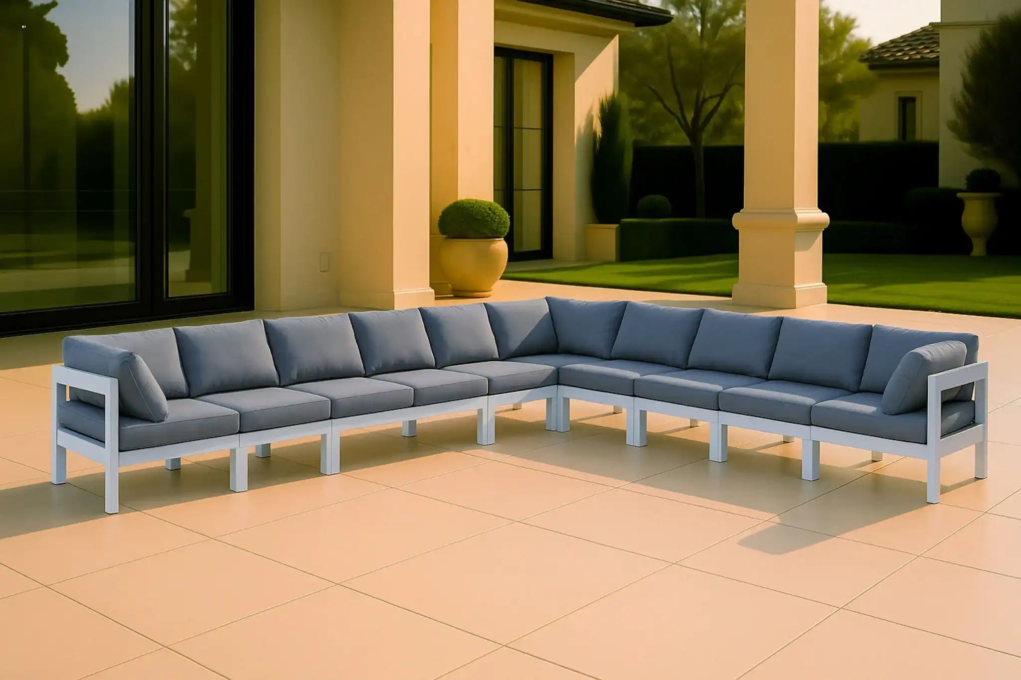 Nizuc - Outdoor Patio 10 Piece Modular Sectional With White Frame