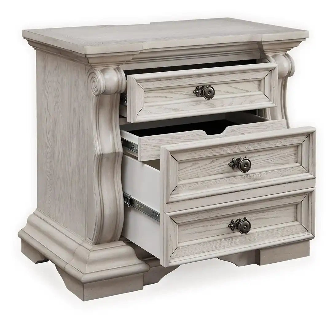 Bruchandi - Three Drawer Night Stand - Antique White - Best Buy Furniture