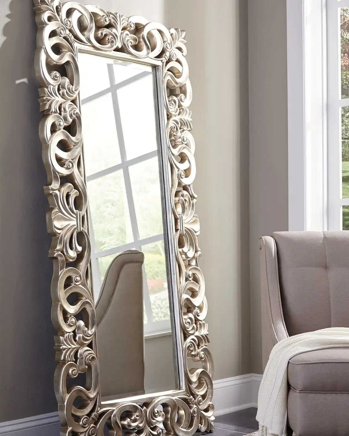 Lucia - Floor Mirror - Antique Silver Finish - Best Buy Furniture