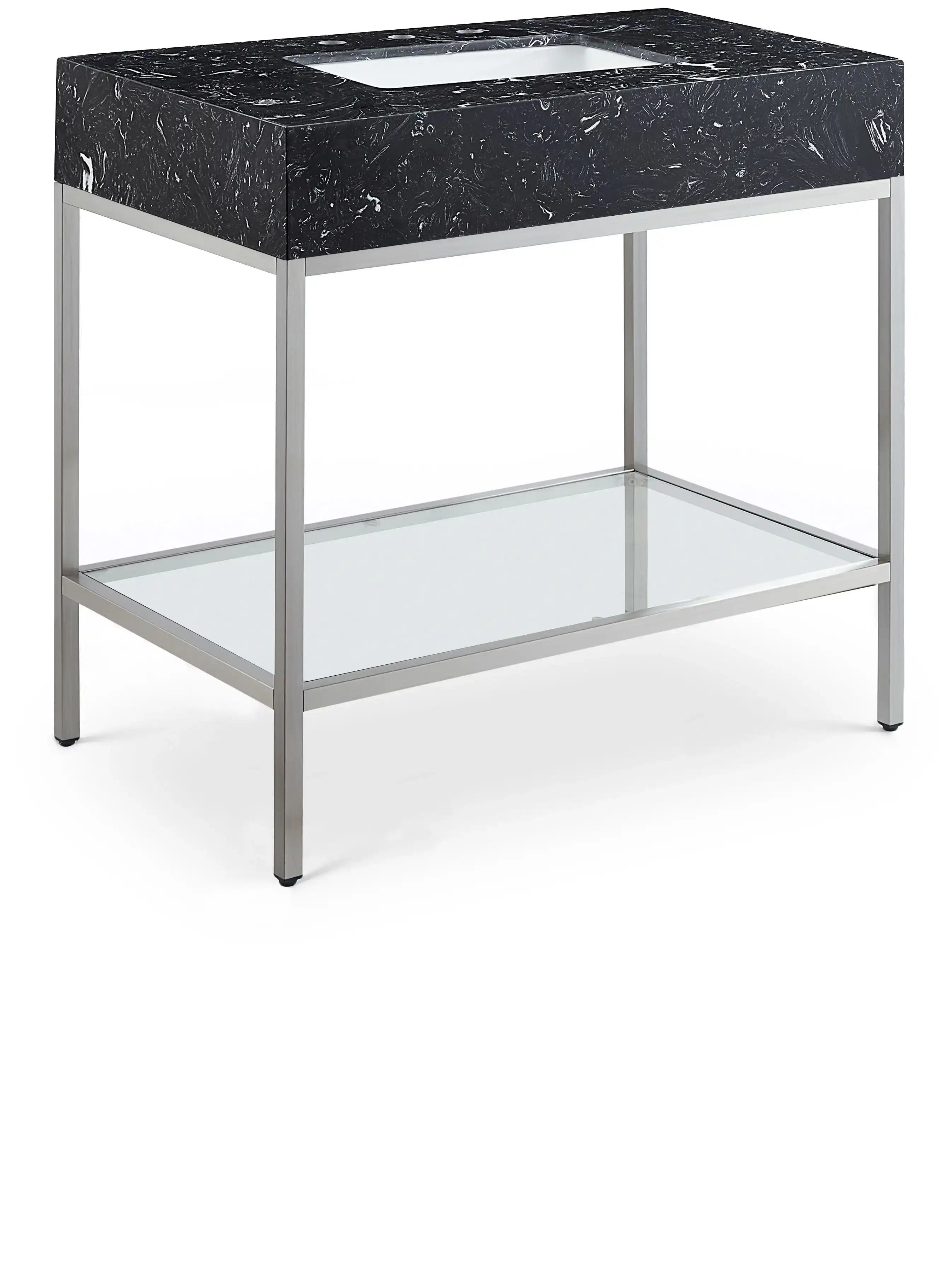 Marmo - Engineered Marble Bathroom Vanity With Chrome Base - Best Buy Furniture