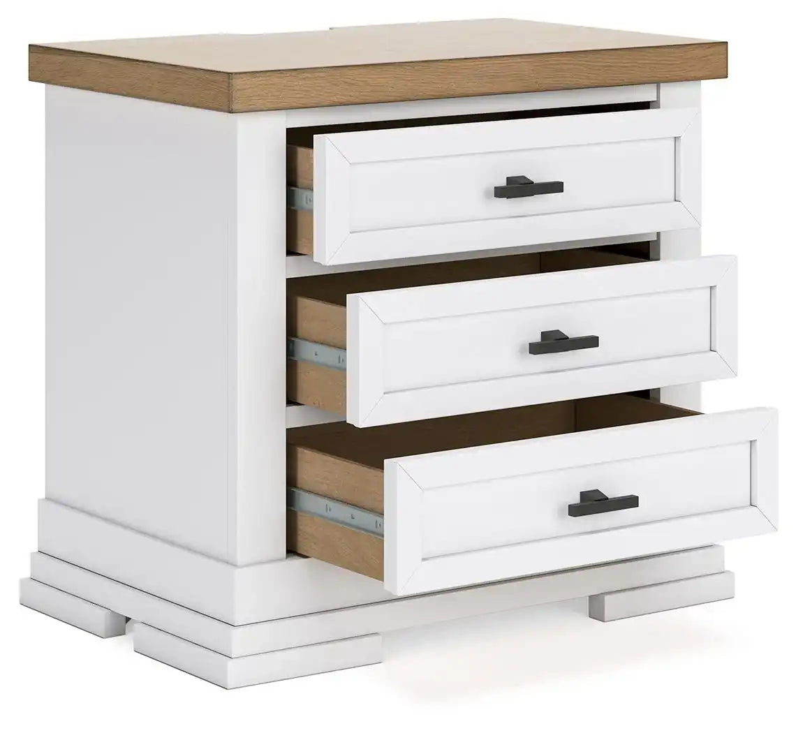 Ashbryn - Three Drawer Night Stand - White / Natural - Best Buy Furniture
