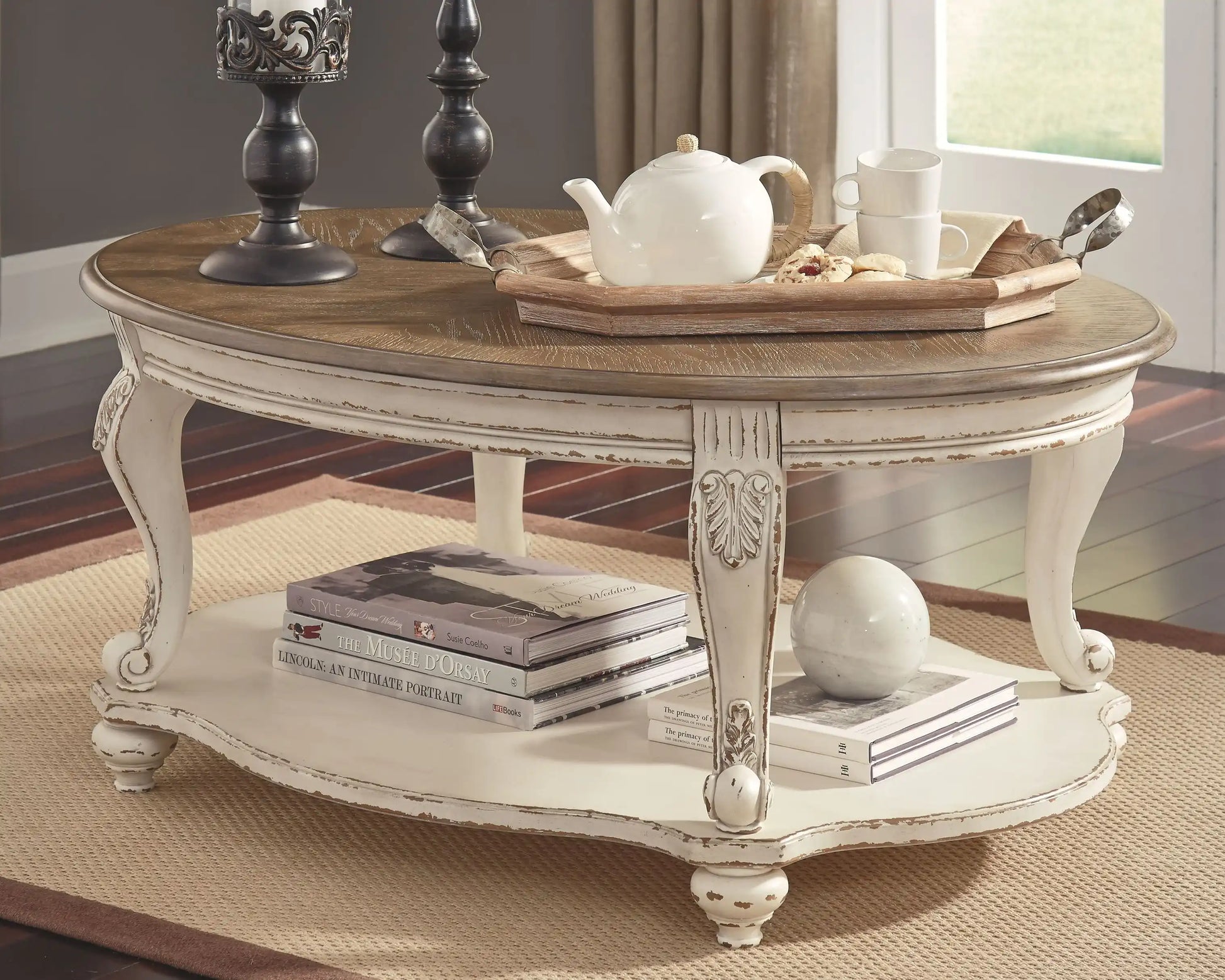 Realyn - Oval Cocktail Table - White / Brown - Best Buy Furniture
