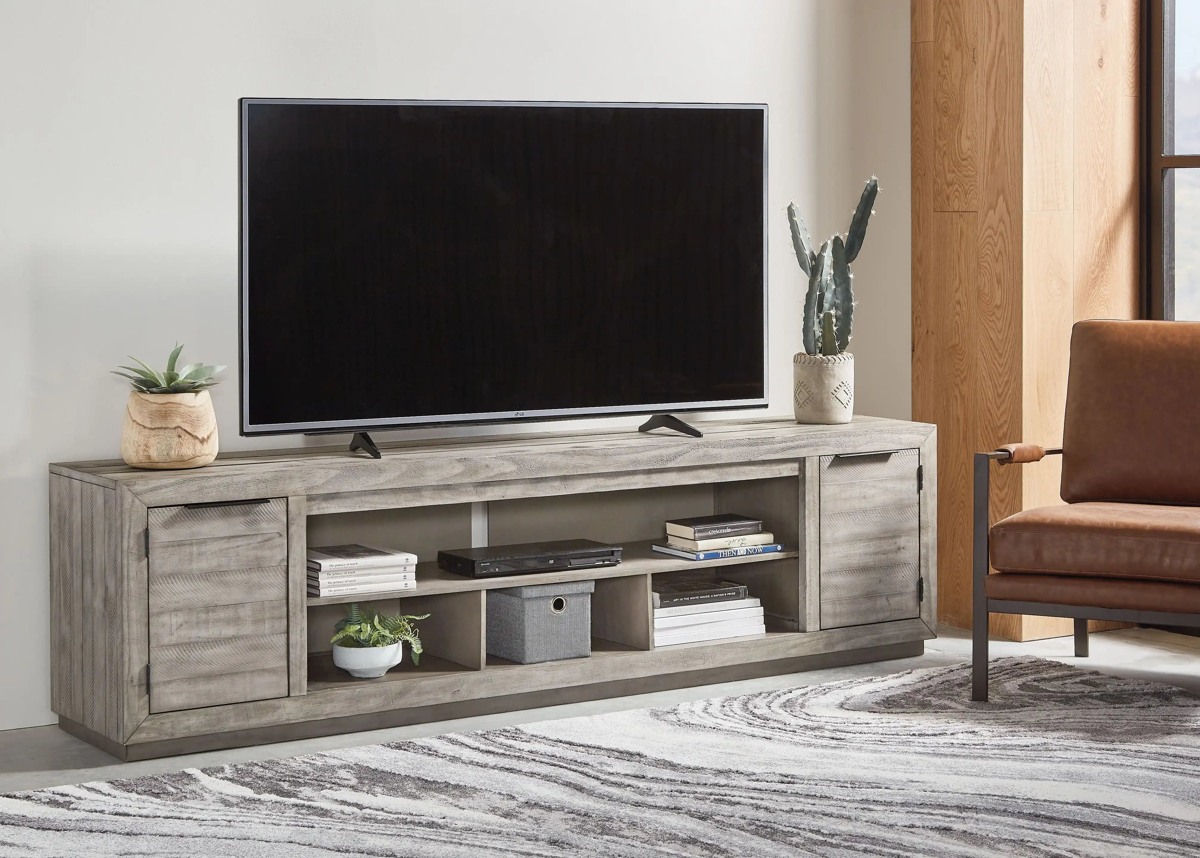 Naydell - XL TV Stand w/Fireplace Option - Gray - Best Buy Furniture