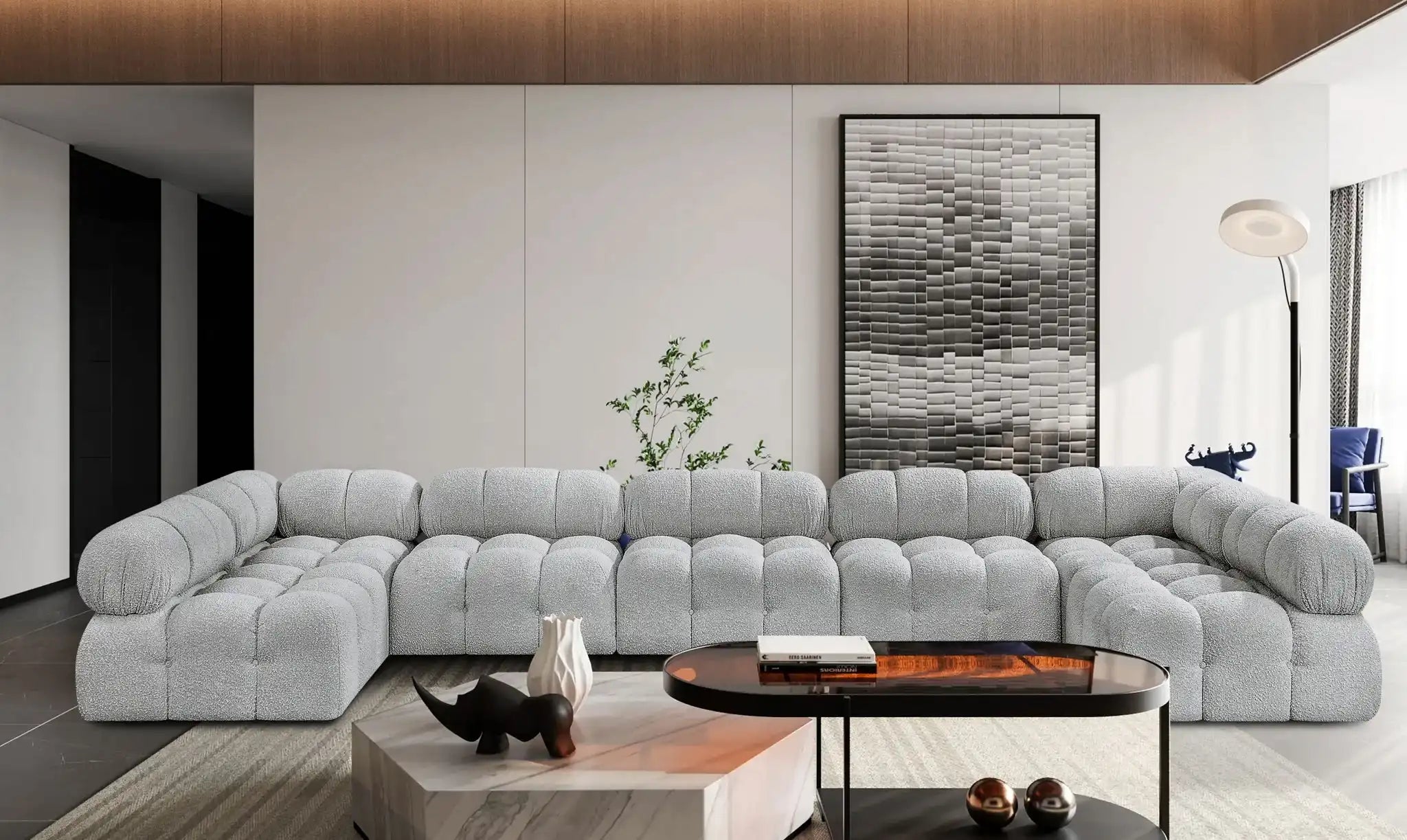 Ames - 7 Piece Boucle Fabric Modular Sectional