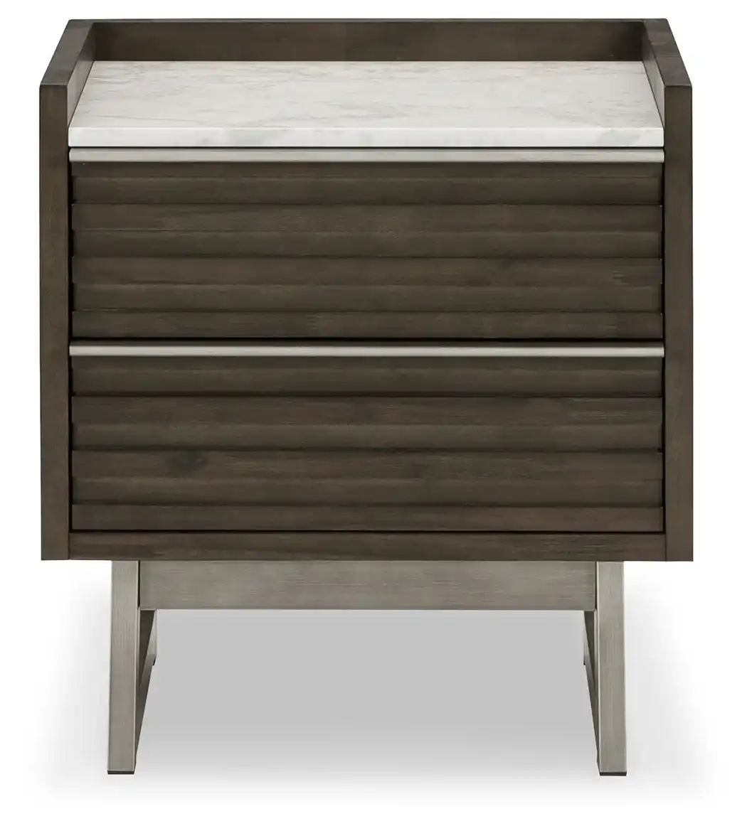 Arkenton - Two Drawer Night Stand - Grayish Brown / White - Best Buy Furniture