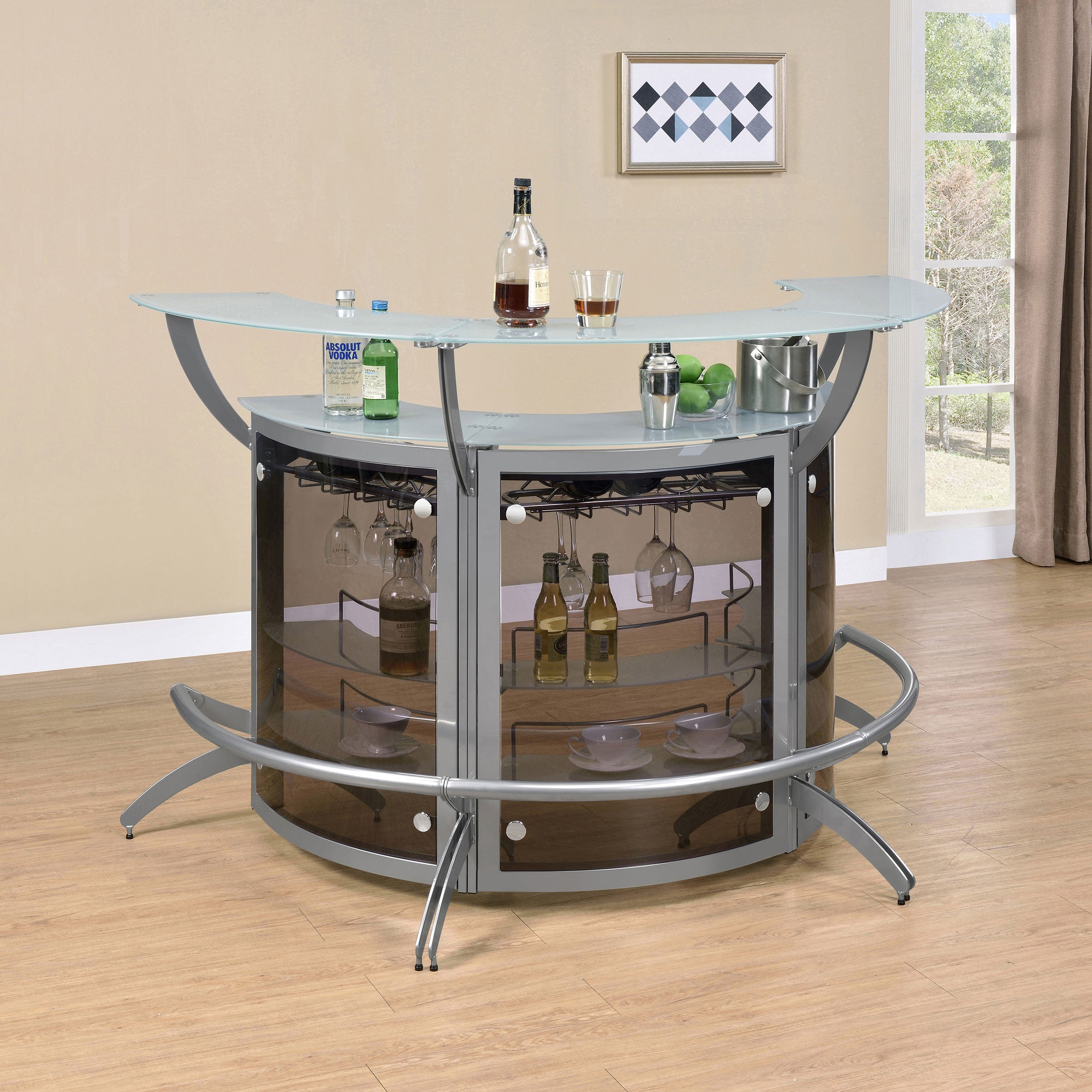 Dallas 3-piece Curved Freestanding Home Bar Cabinet Silver-CoasterEssence