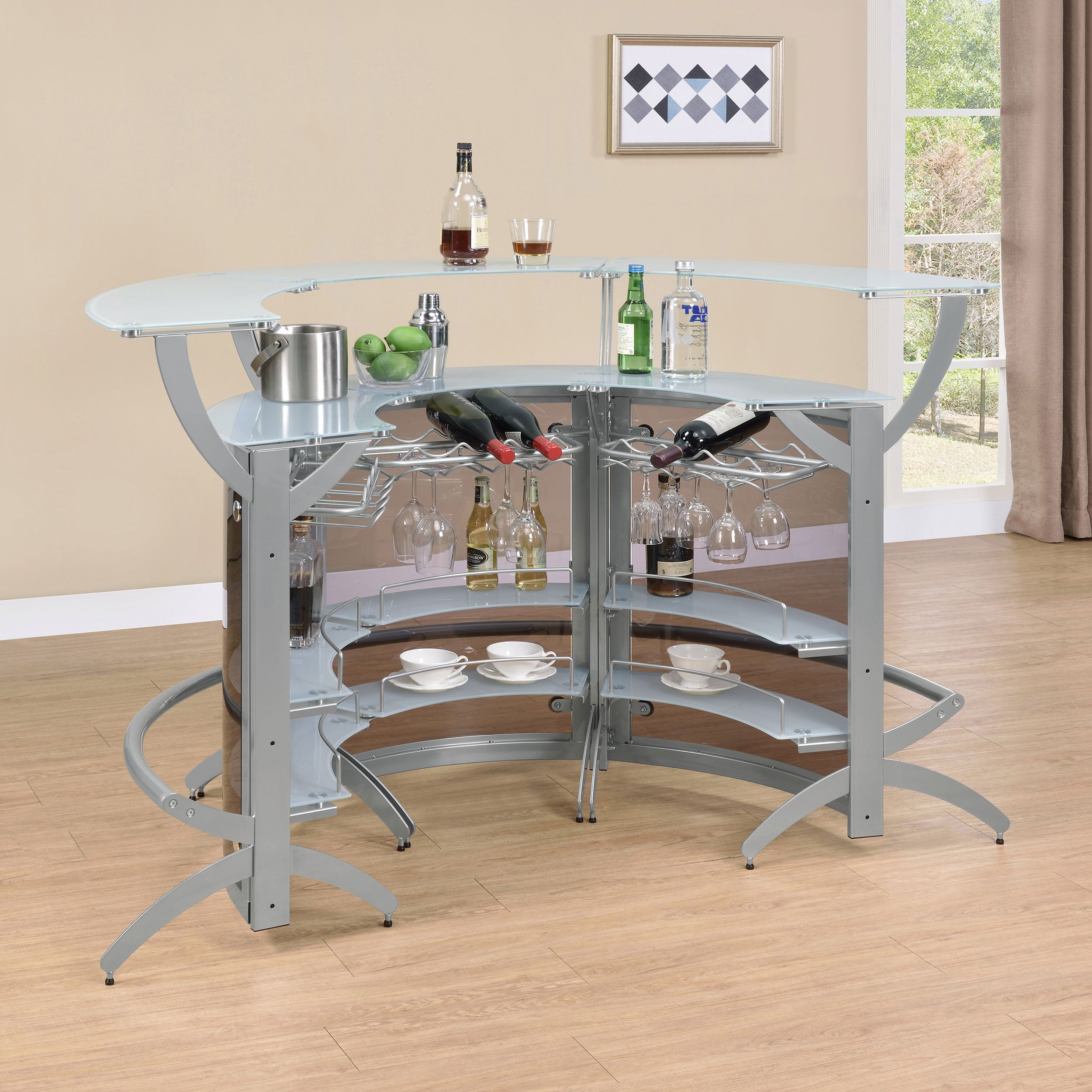 Dallas 3-piece Curved Freestanding Home Bar Cabinet Silver-CoasterEssence