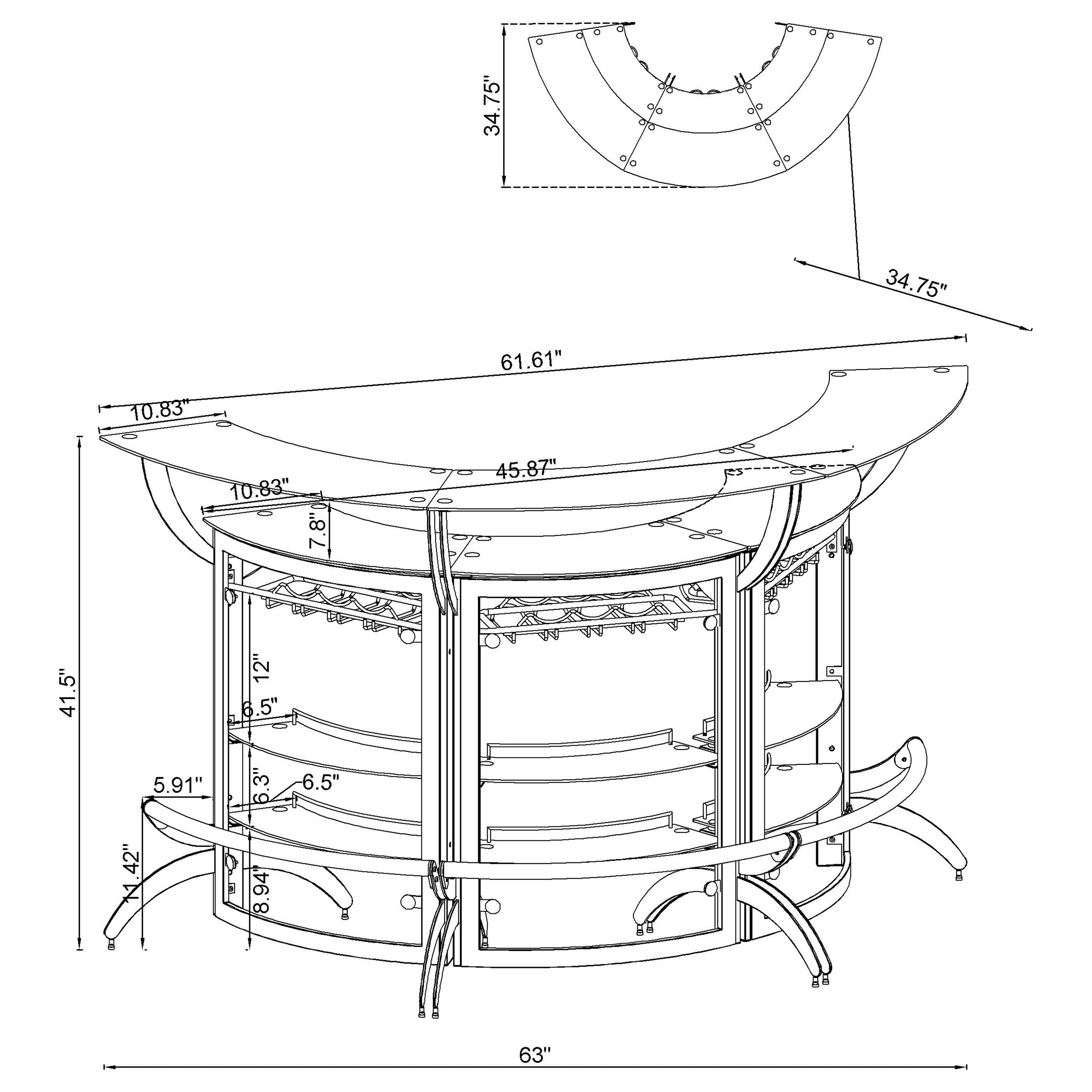Dallas 3-piece Curved Freestanding Home Bar Cabinet Silver-CoasterEssence