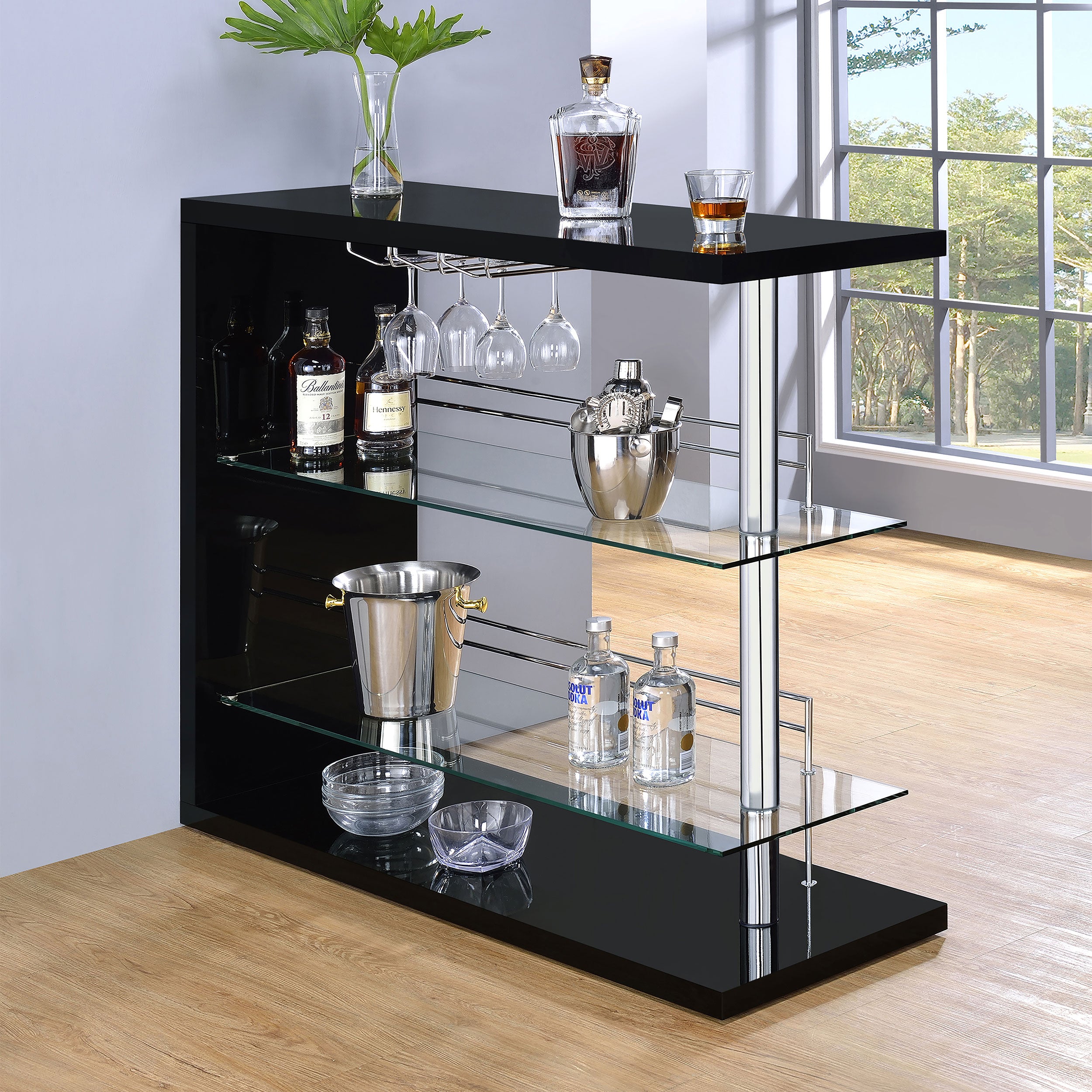 Prescott Rectangular Home Wine Table Black High Gloss-CoasterEssence