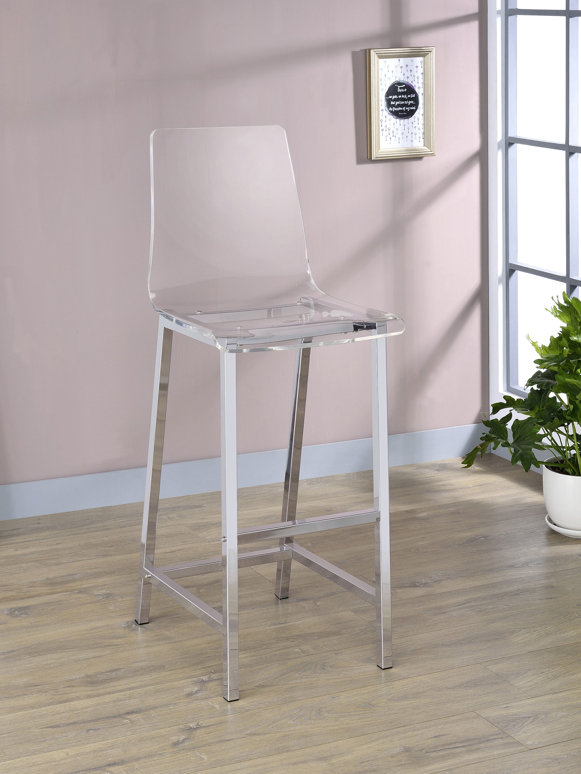 Juelia Clear Acrylic Bar Chair Chrome (Set of 2)-CoasterEssence