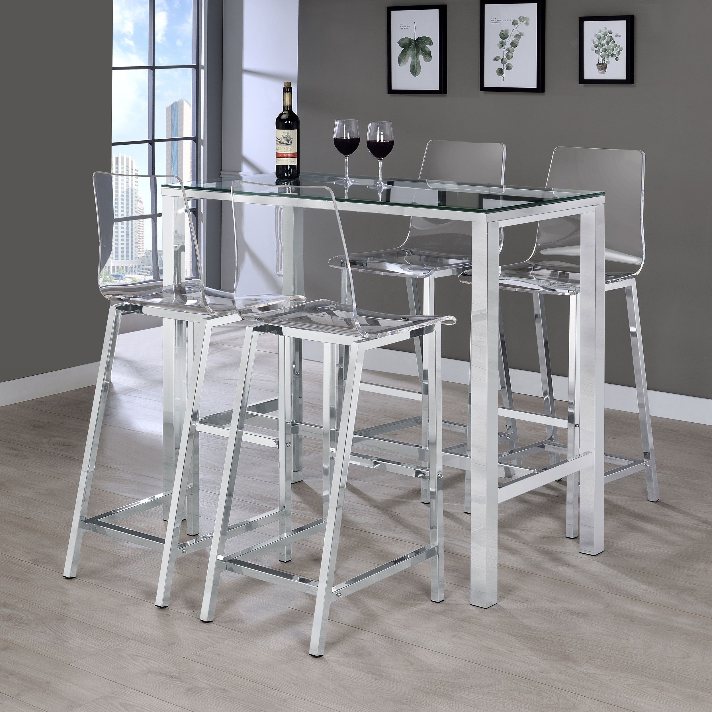 Juelia Clear Acrylic Bar Chair Chrome (Set of 2)-CoasterEssence