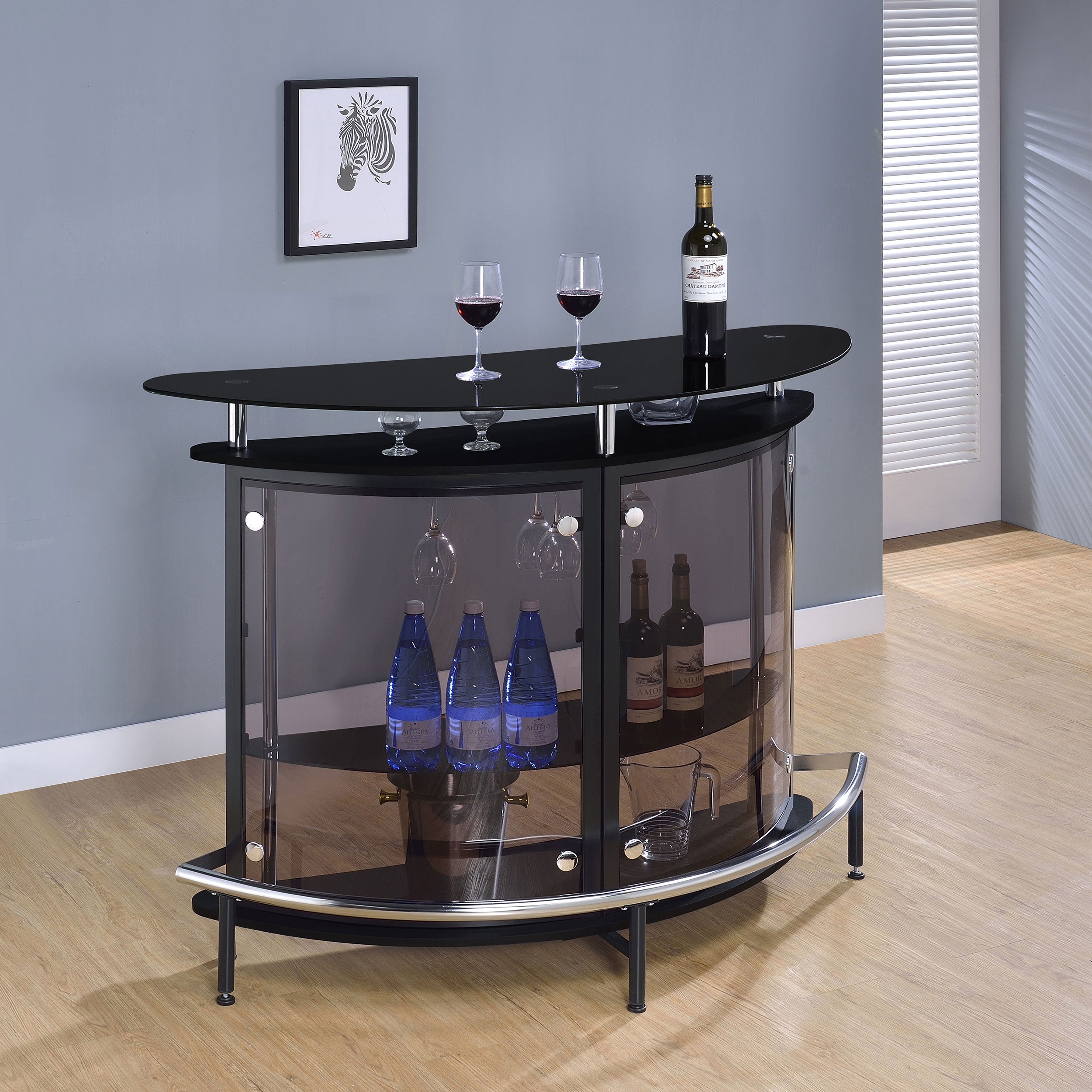 Amarillo Freestanding Glass Top Home Bar Wine Cabinet Black-CoasterEssence