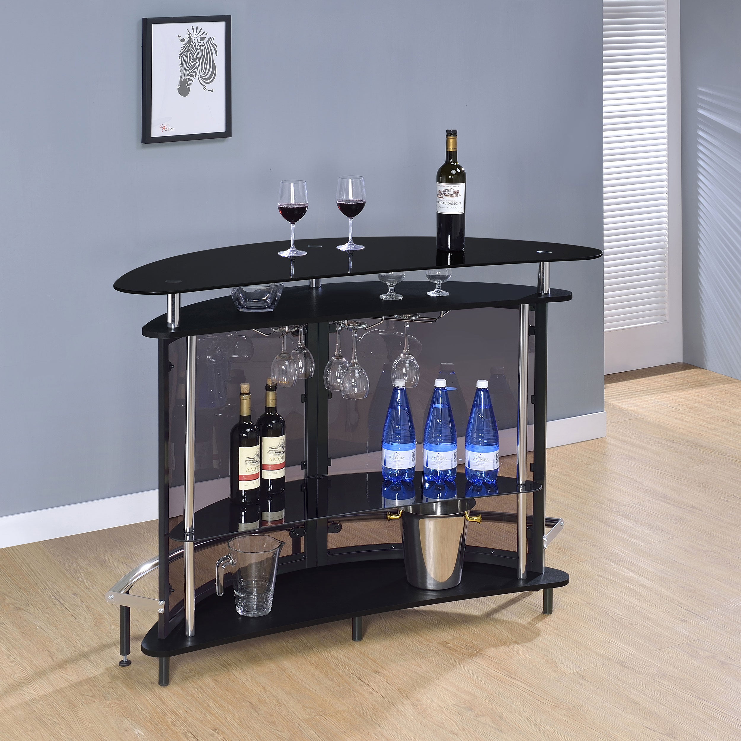 Amarillo Freestanding Glass Top Home Bar Wine Cabinet Black-CoasterEssence