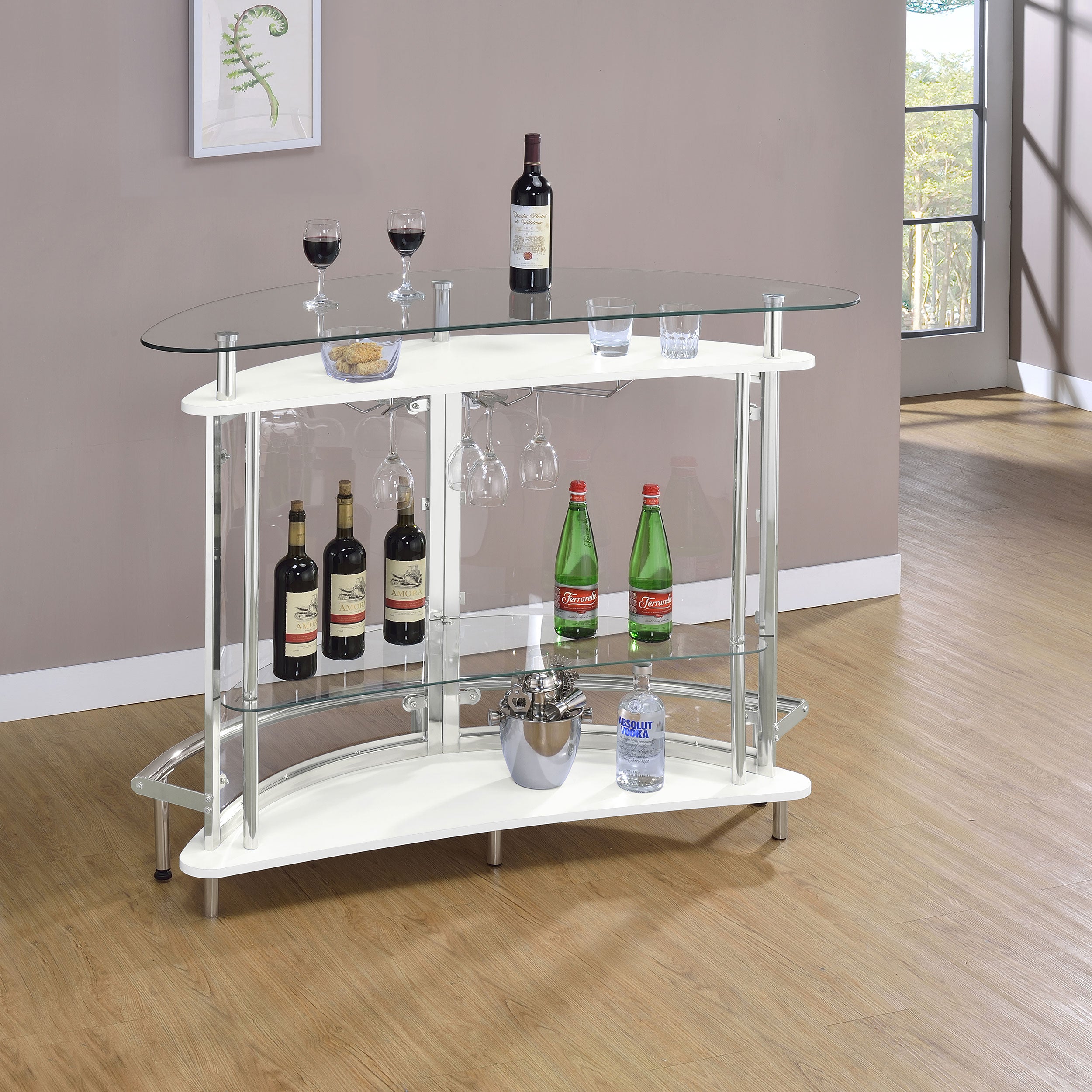 Amarillo Freestanding Glass Top Home Bar Wine Cabinet White-CoasterEssence