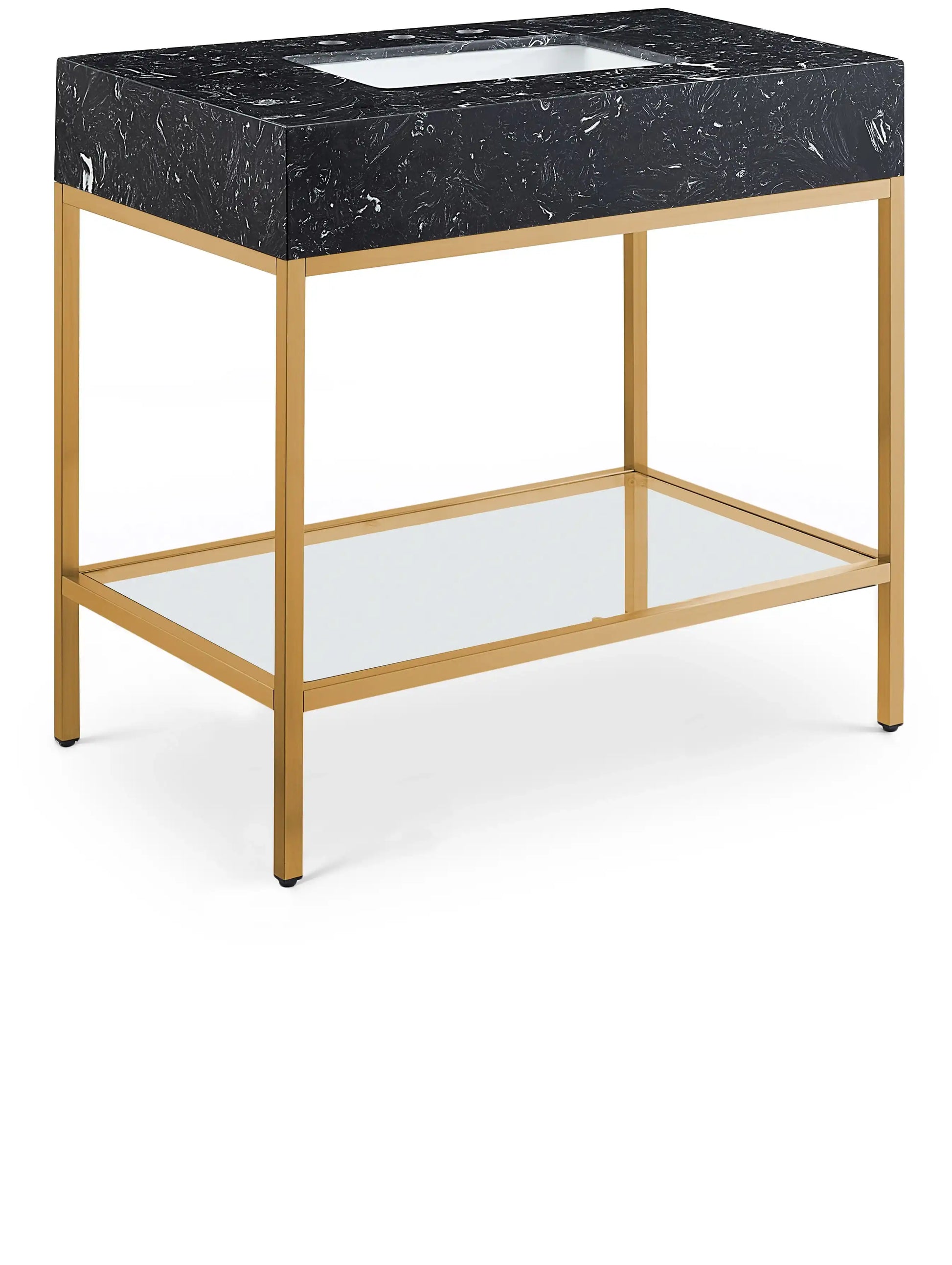 Marmo - Engineered Marble Bathroom Vanity With Gold Base - Best Buy Furniture