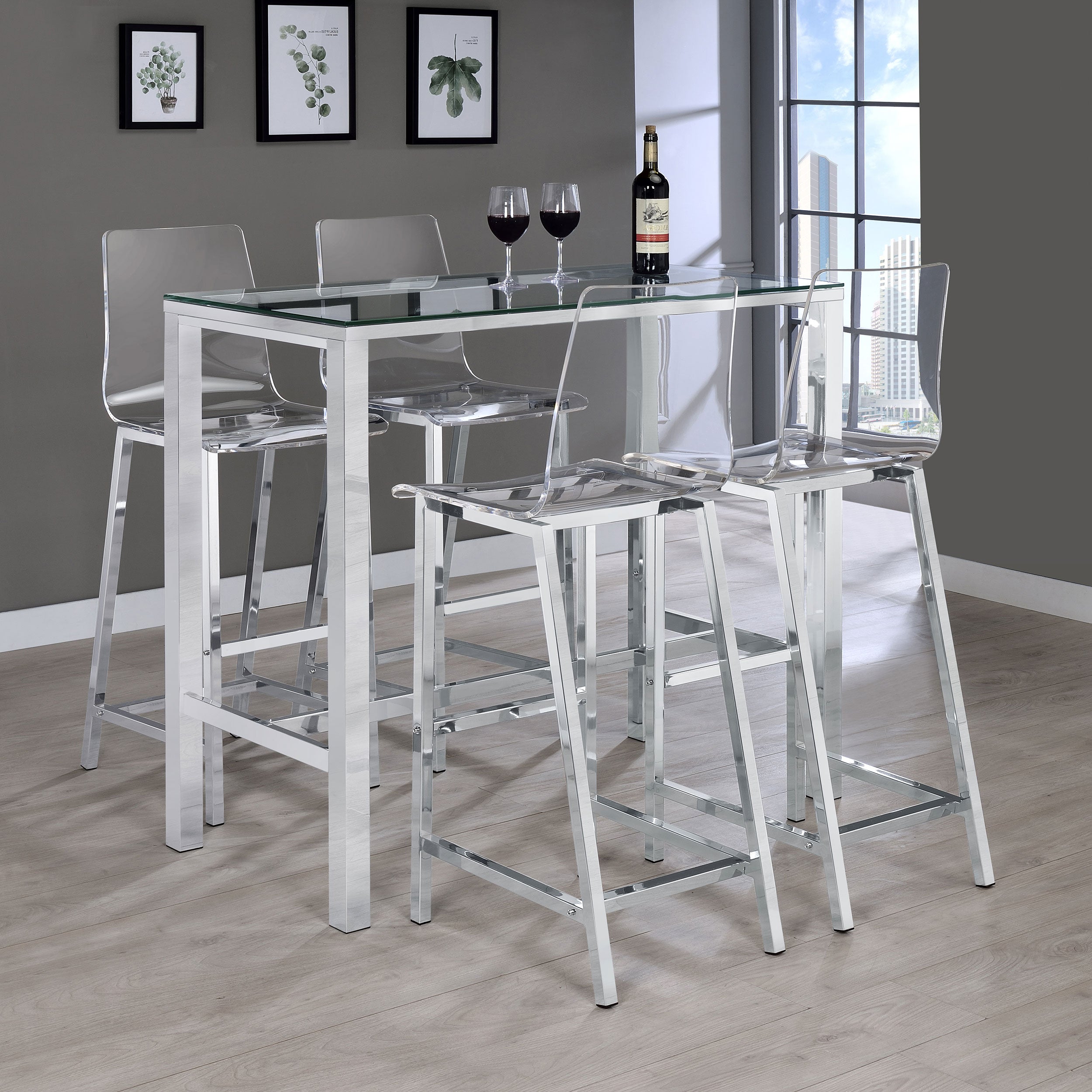 Tolbert Rectangular 47-inch Glass Top Pub Bar Table Chrome-CoasterEssence