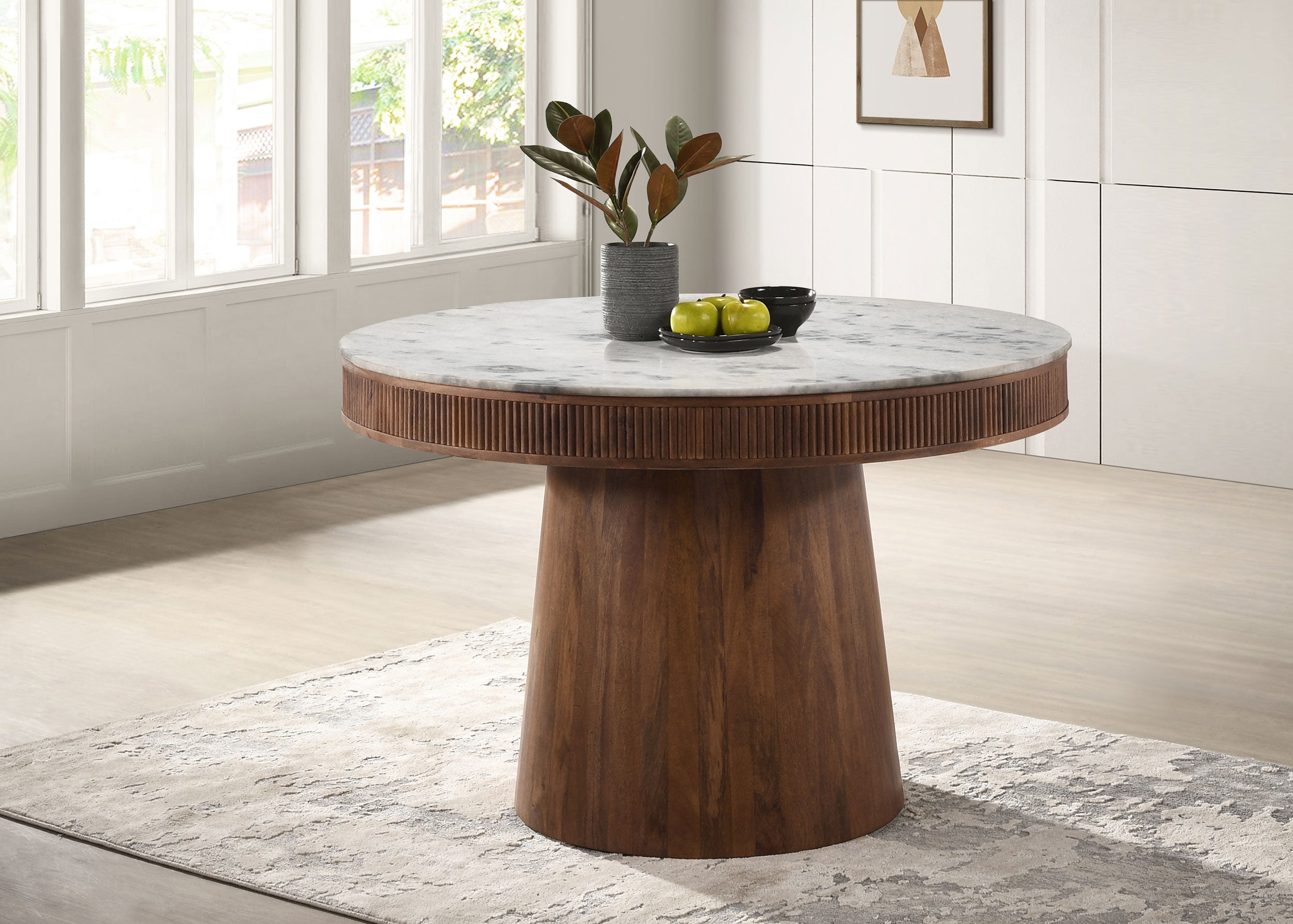 Ortega Round 46-inch Marble Top Wood Dining Table Natural-CoasterElevations