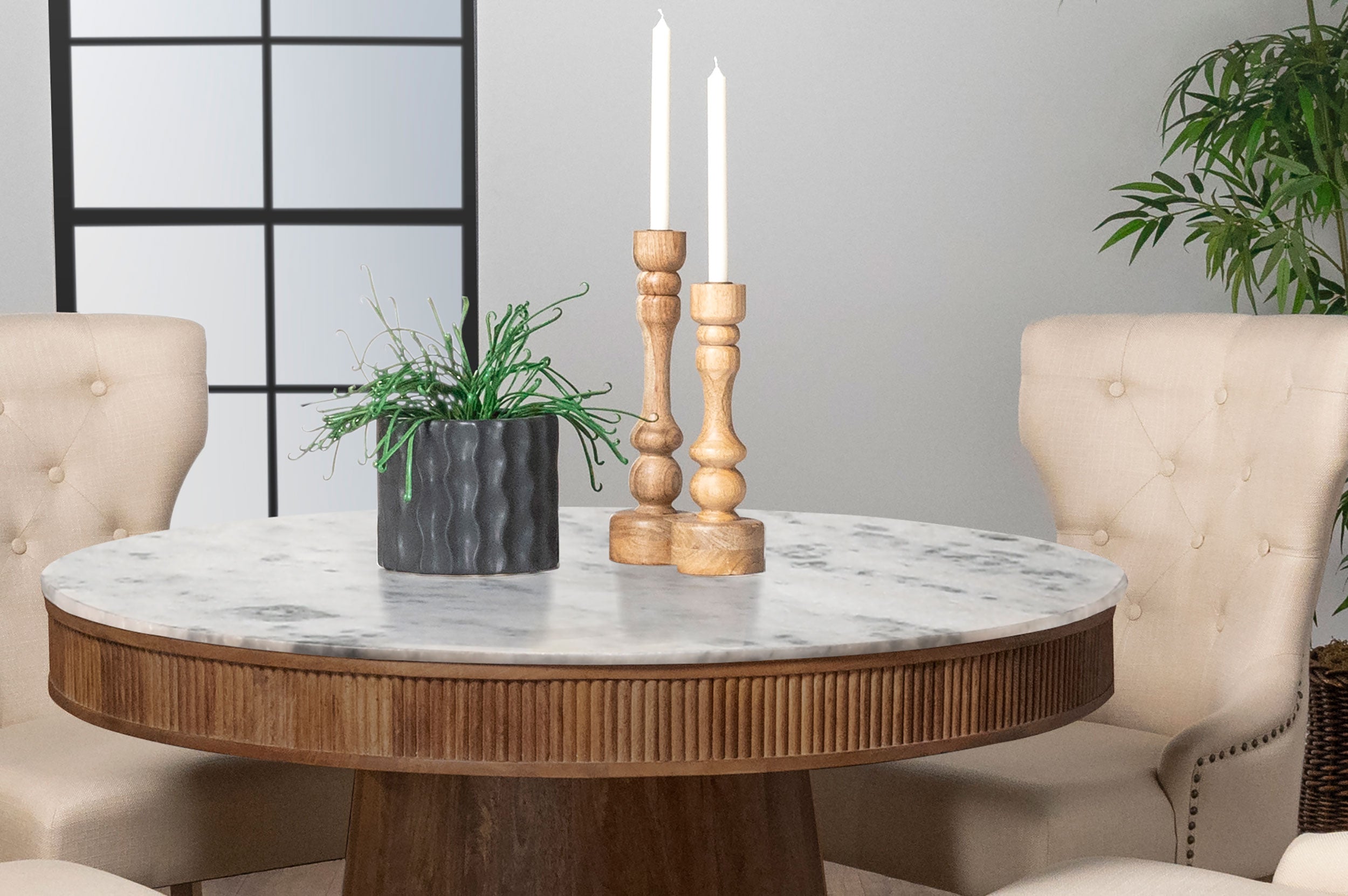 Ortega Round 46-inch Marble Top Wood Dining Table Natural-CoasterElevations