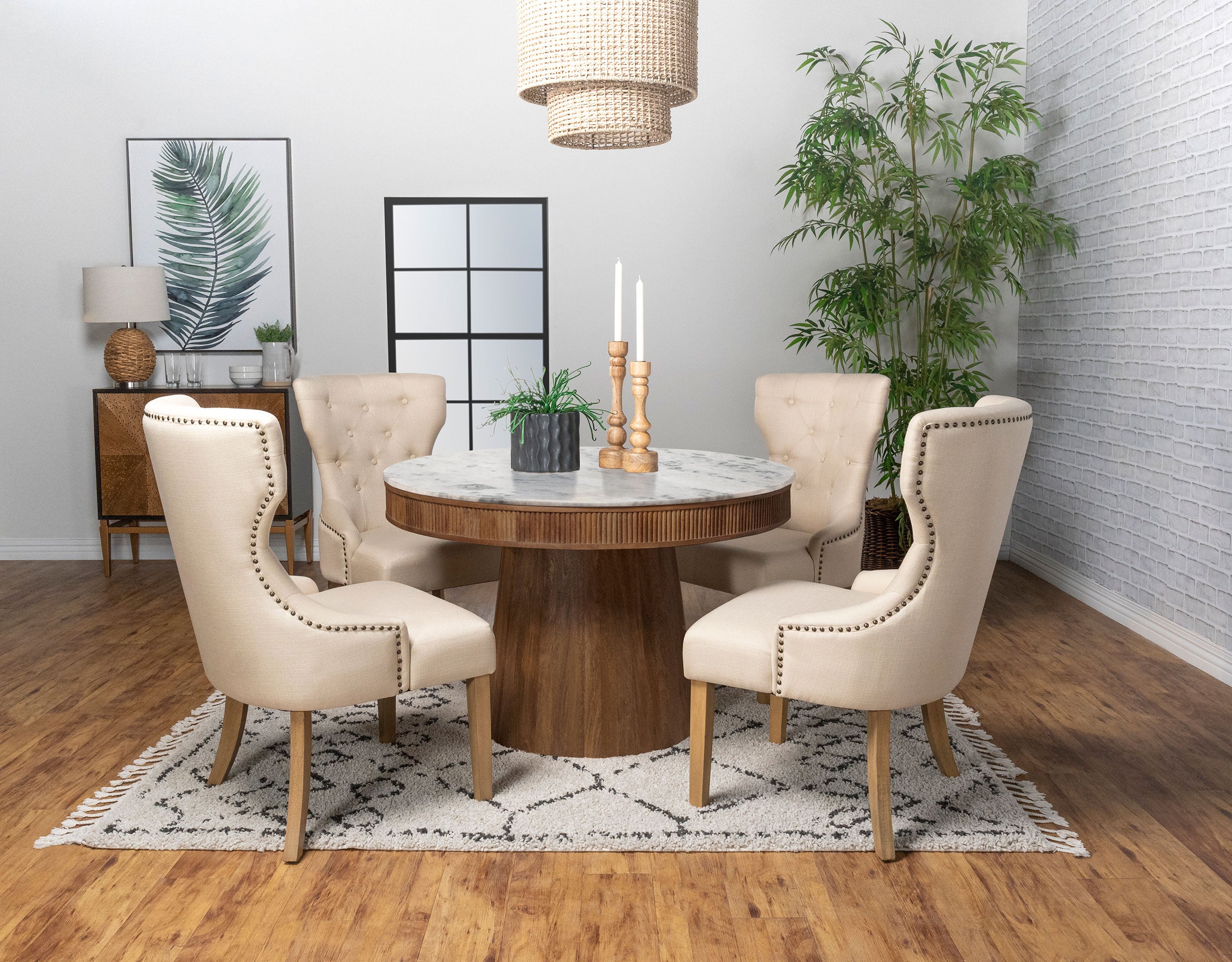 Ortega Round 46-inch Marble Top Wood Dining Table Natural-CoasterElevations