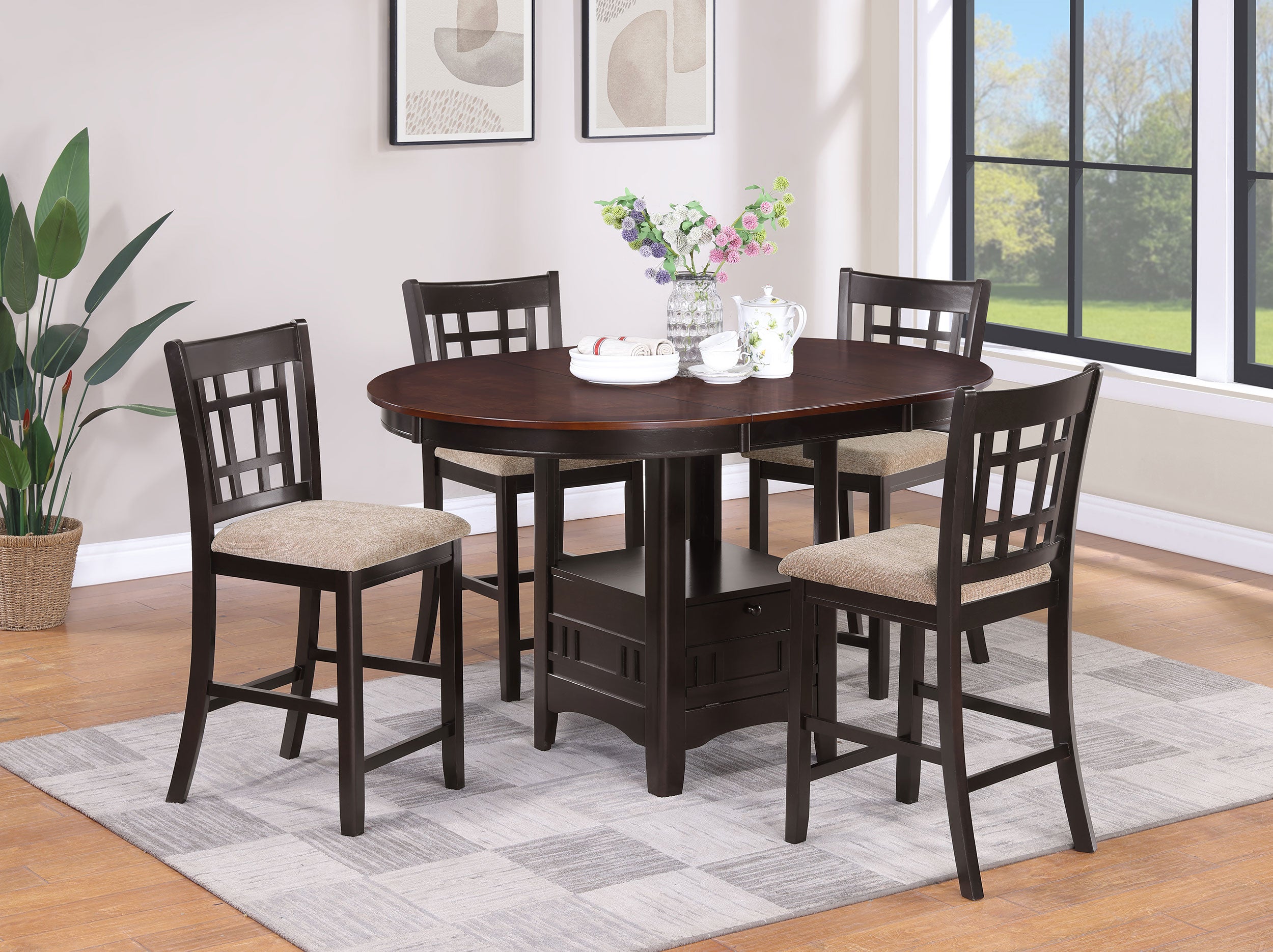 Lavon 5-piece Oval Counter Height Dining Set Light Chestnut-CoasterEveryday