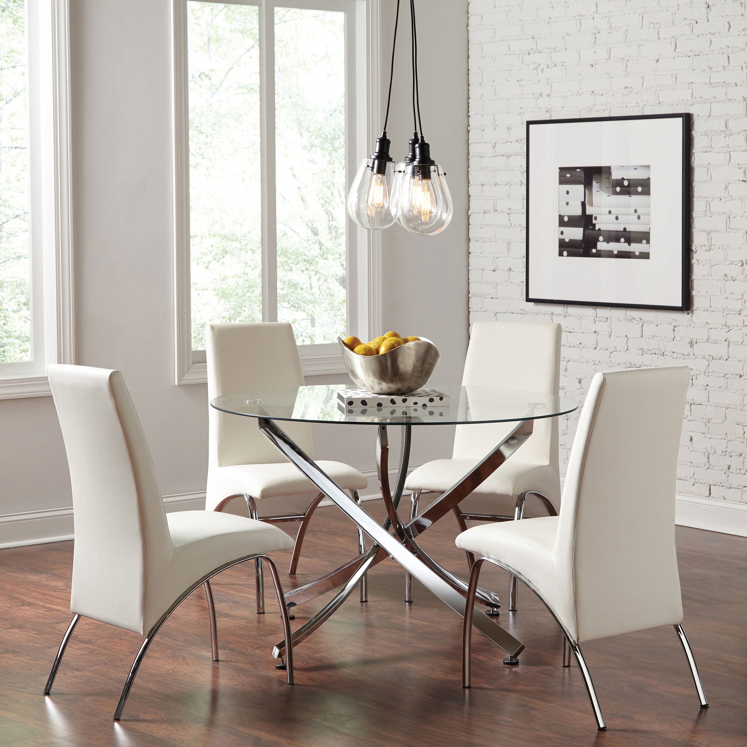 Beckham Round 46-inch Glass Top Dining Table Chrome-CoasterEveryday