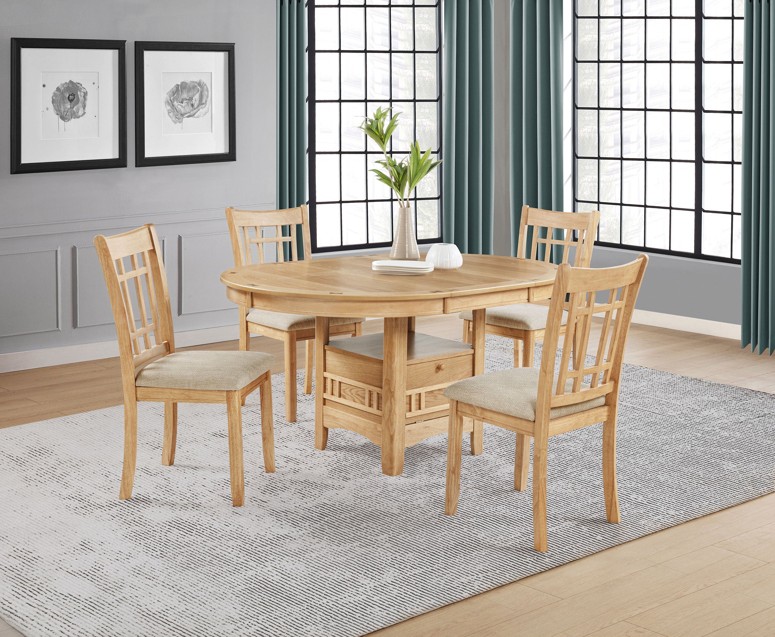 Lavon 5-piece Oval Extension Leaf Dining Set Light Oak-