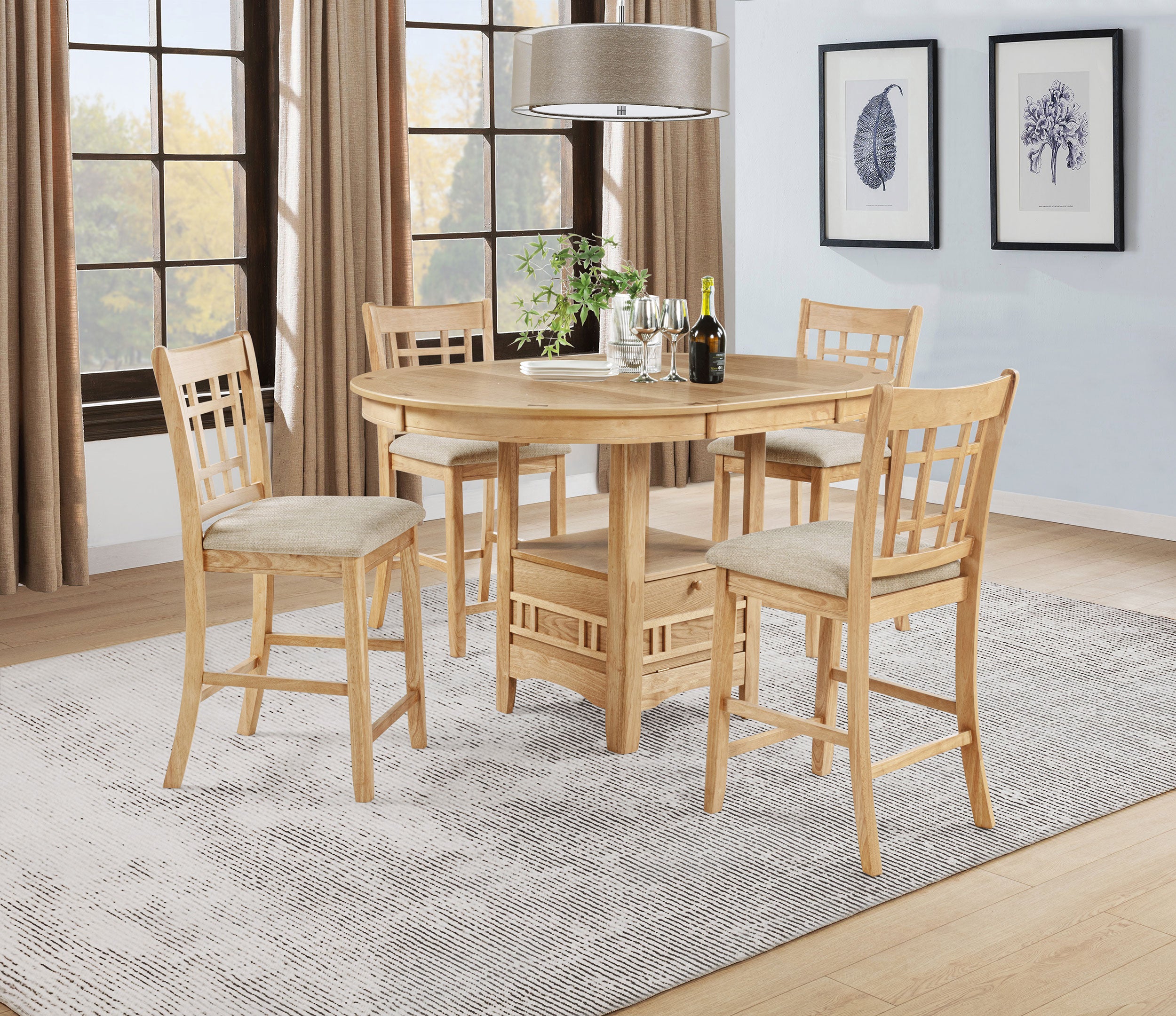 Lavon 5-piece Oval Counter Height Dining Set Light Oak-