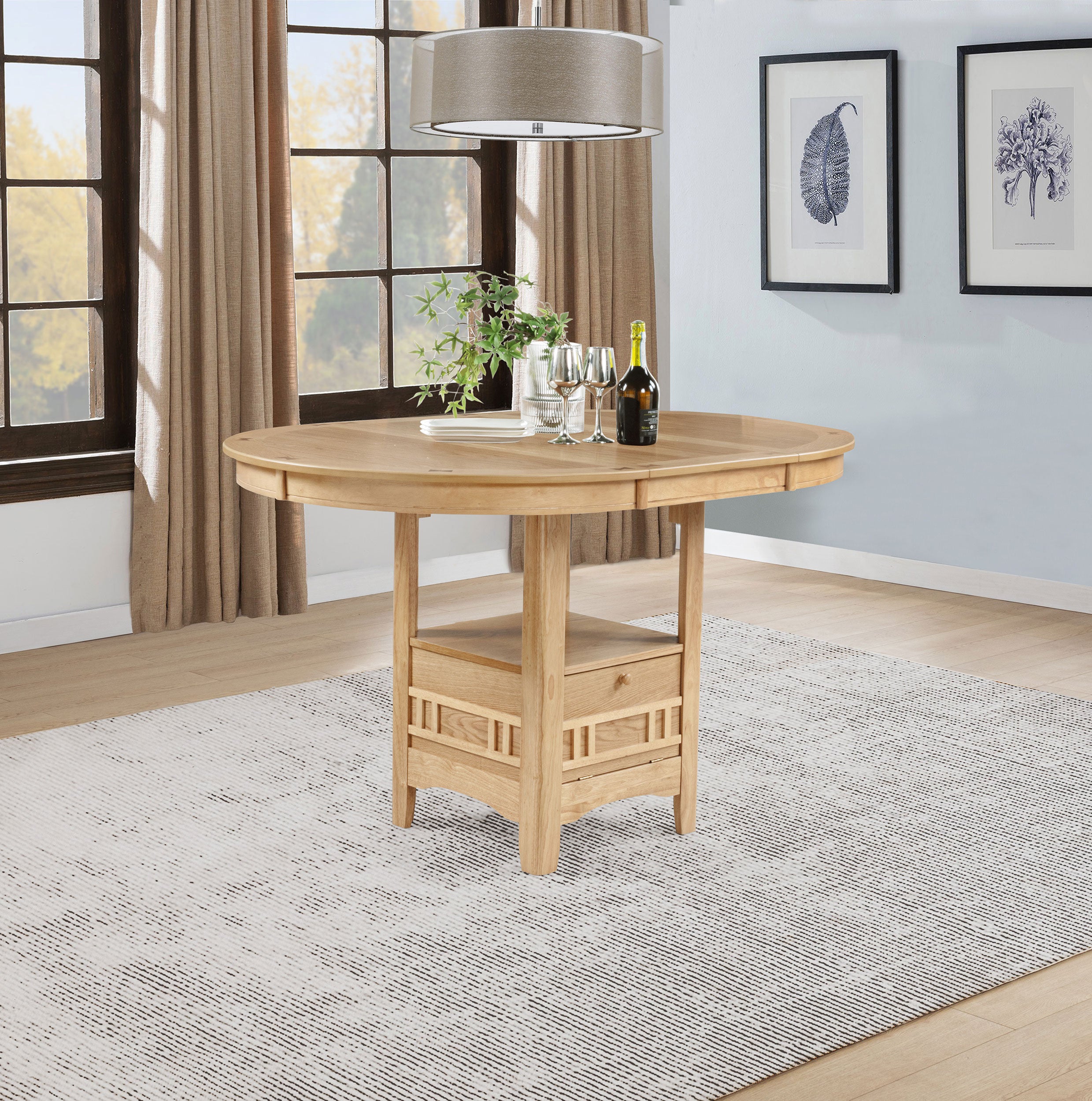 Lavon Oval 60-inch Counter Height Extension Dining Table Light Oak-