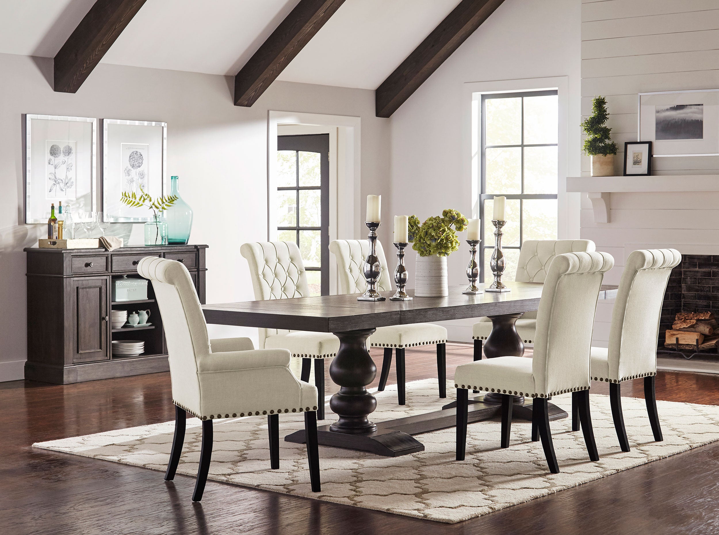 Alana Upholstered Dining Side Chair Beige Smokey Black (Set of 2)-CoasterElevations