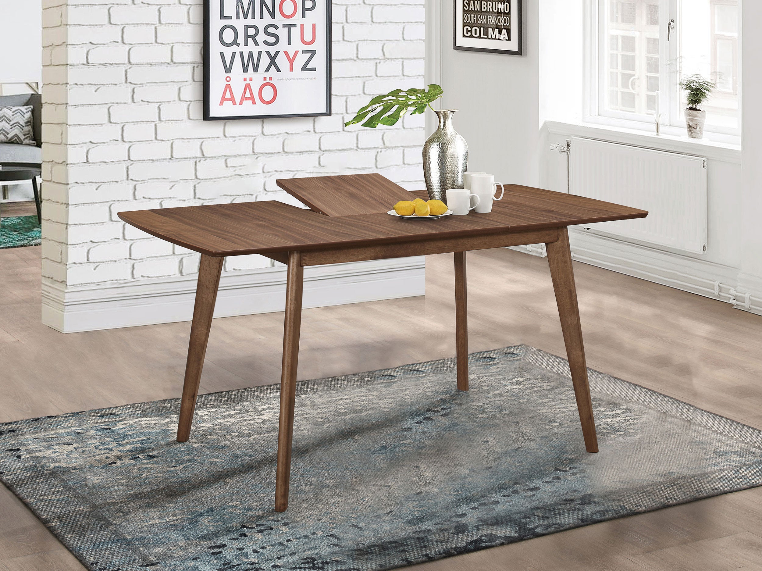 Alfredo 63-inch Extension Leaf Dining Table Natural Walnut-CoasterEveryday