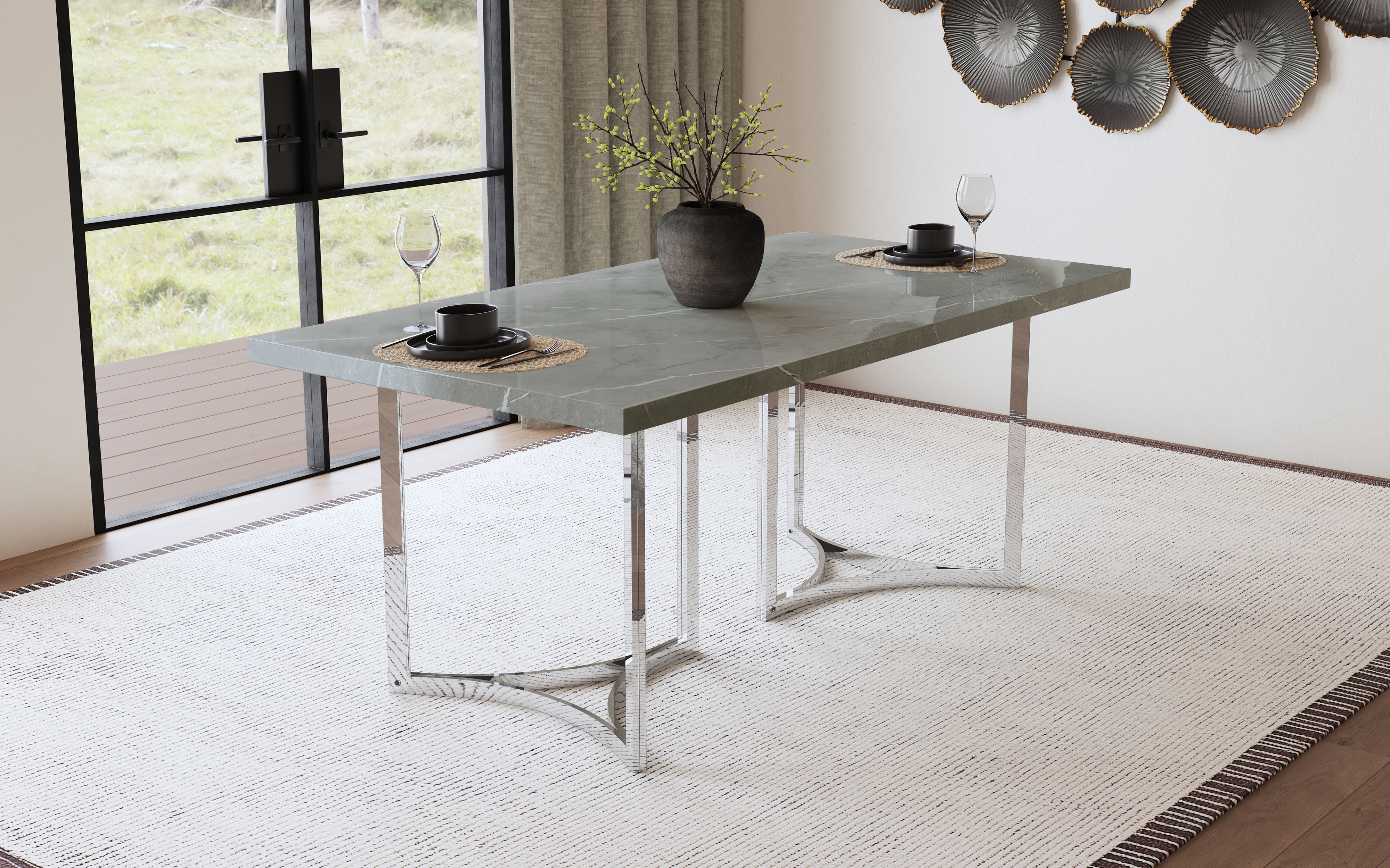 Sterling 72-inch Rectangular Dining Table Grey Faux Marble-