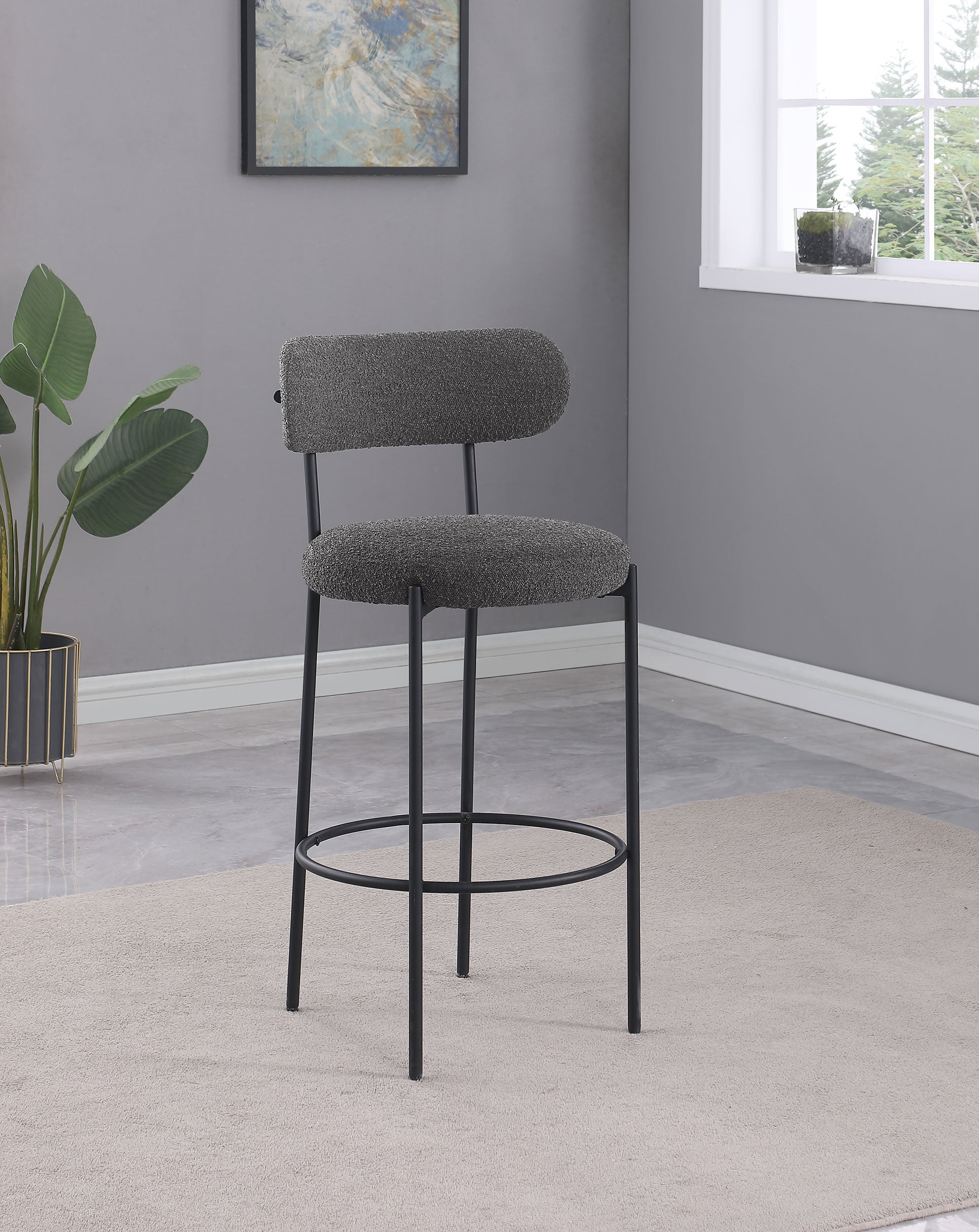 Viola Boucle Upholstered Bar Chair Grey (Set of 2)-