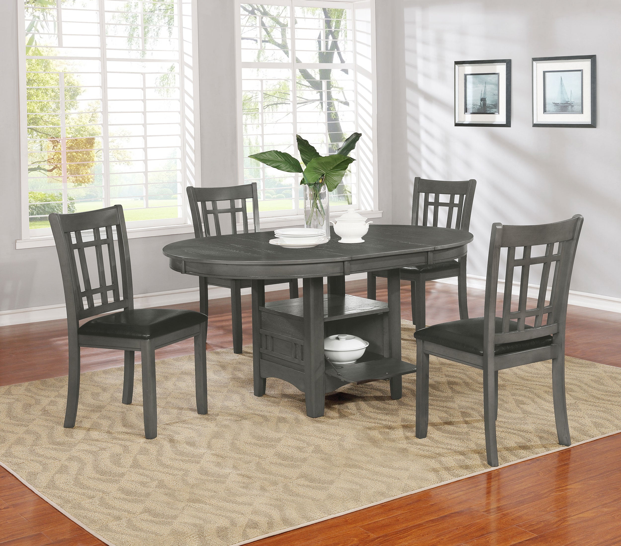 Lavon 5-piece Oval Extension Leaf Dining Set Medium Grey-CoasterEveryday