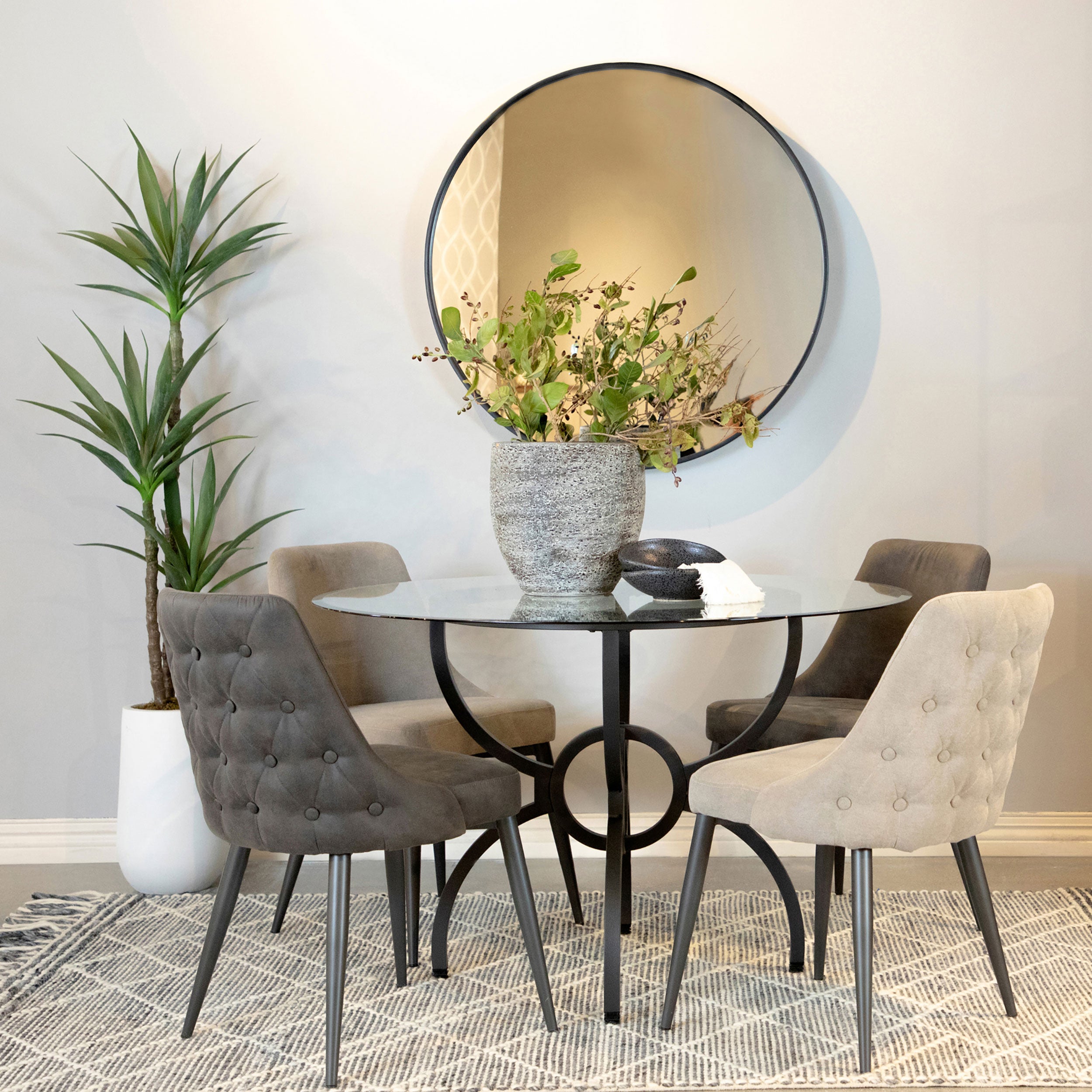 Aviano Round 48-inch Glass Top Metal Dining Table Gunmetal-