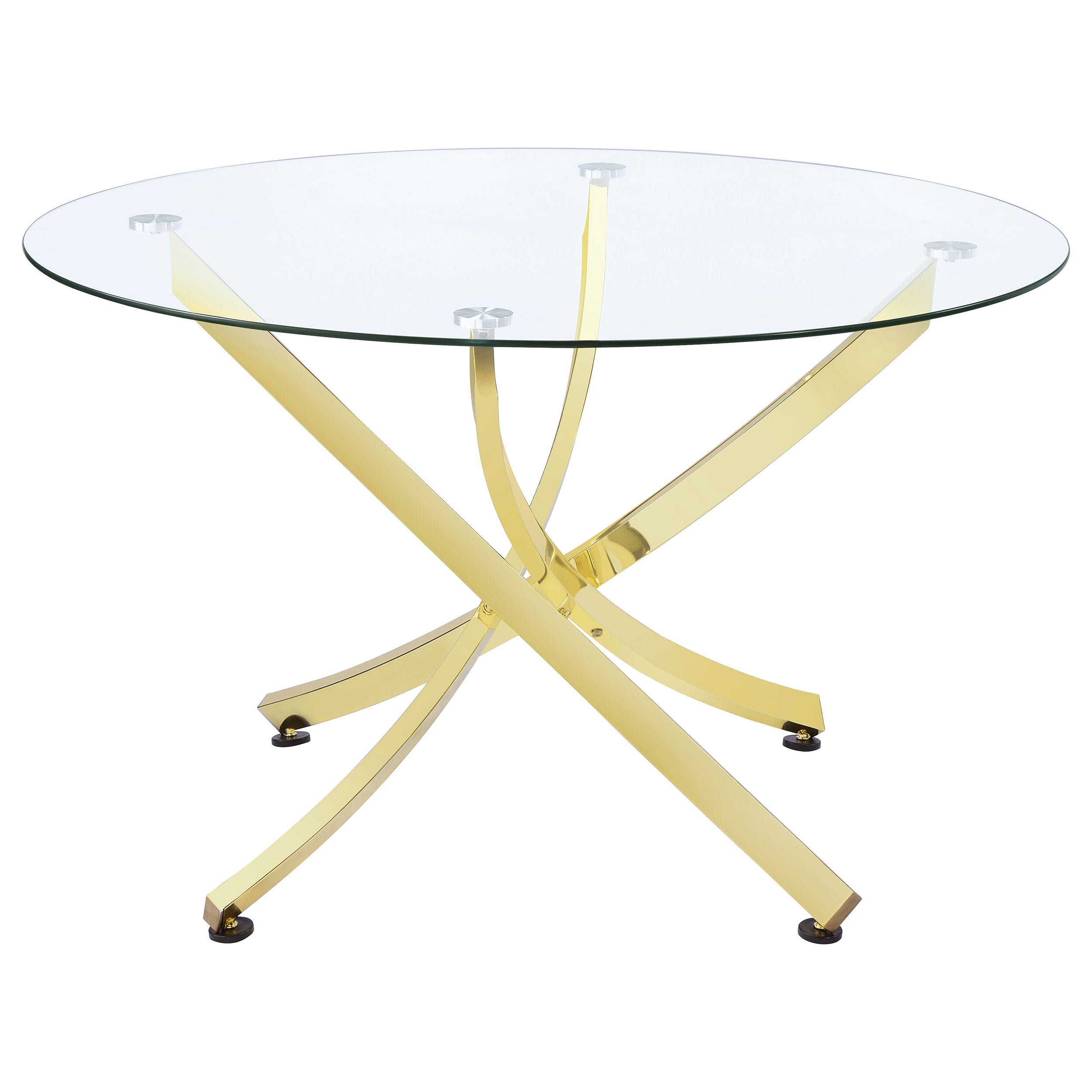 Beckham Round 46-inch Glass Top Dining Table Brass-CoasterEveryday