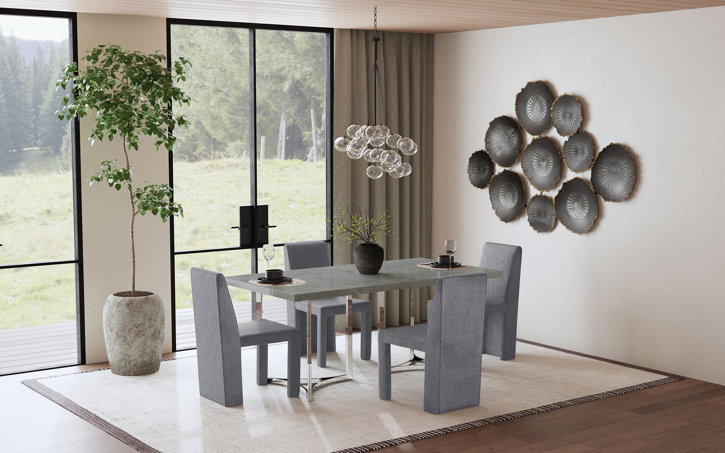 Tordera Velvet Upholstered Dining Side Chair Grey (Set of 2)-