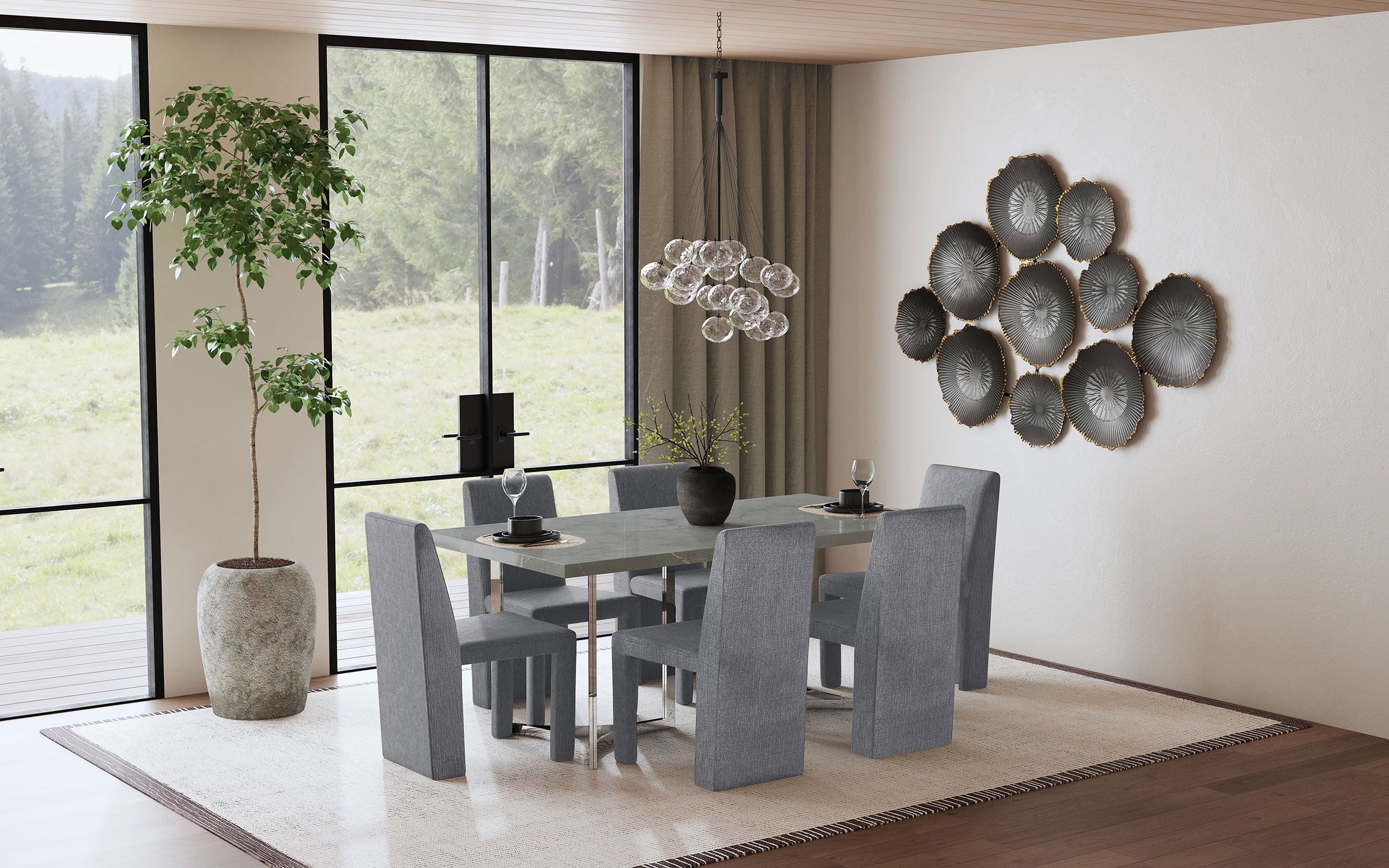 Tordera Velvet Upholstered Dining Side Chair Grey (Set of 2)-