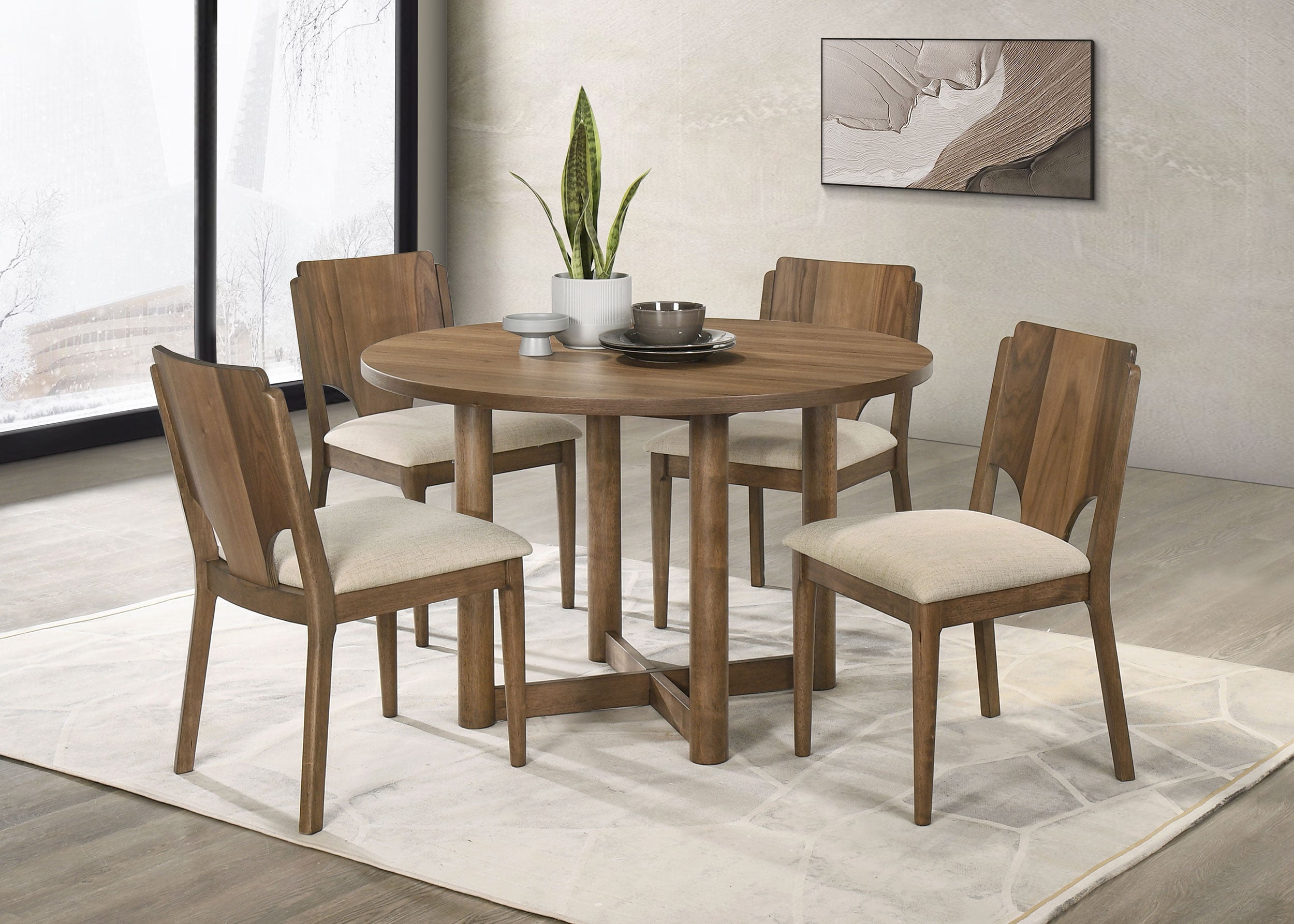 Crestmore 5-piece 46-inch Round Wood Dining Table Set Walnut-