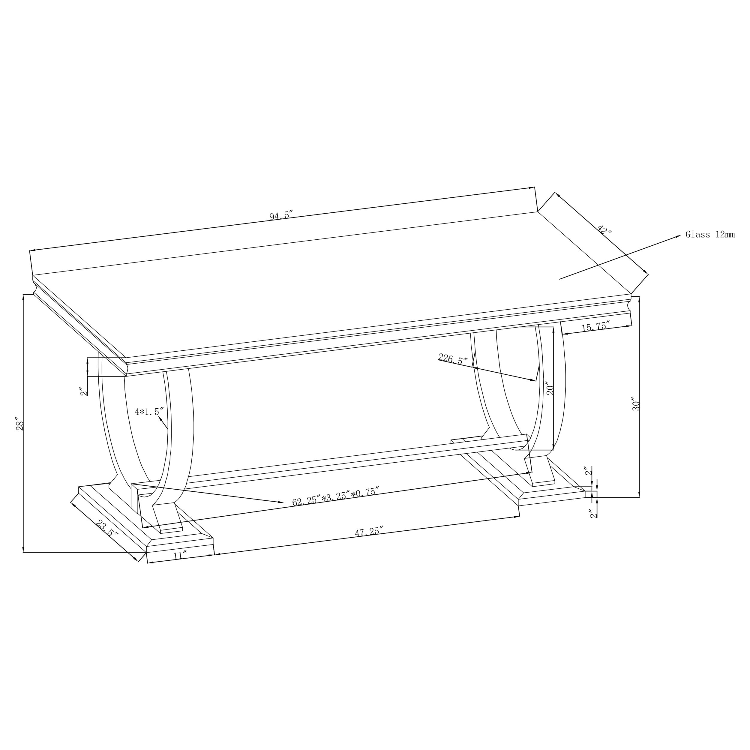 Antoine Rectangular 95-inch Glass Top Dining Table White-CoasterElevations