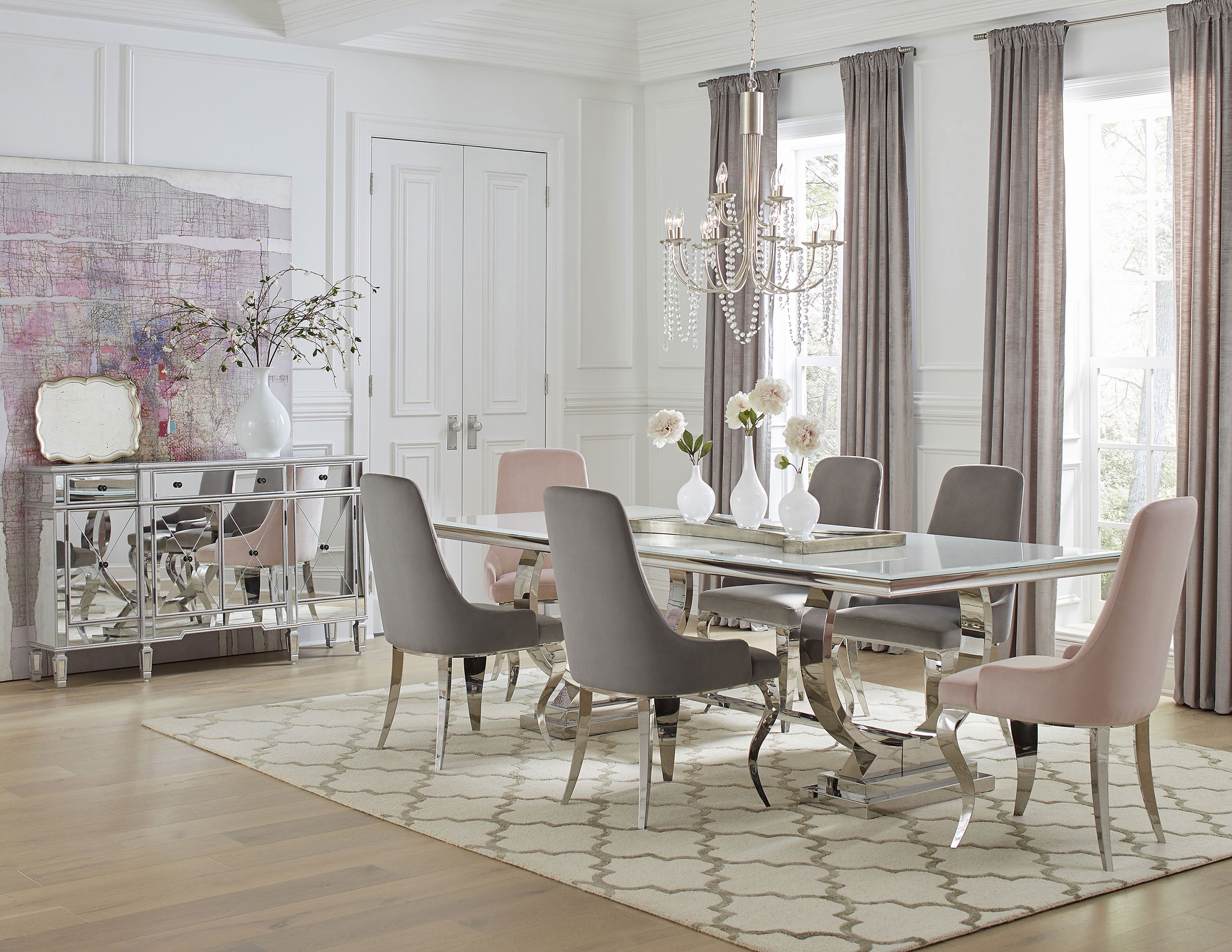 Antoine Rectangular 95-inch Glass Top Dining Table White-CoasterElevations