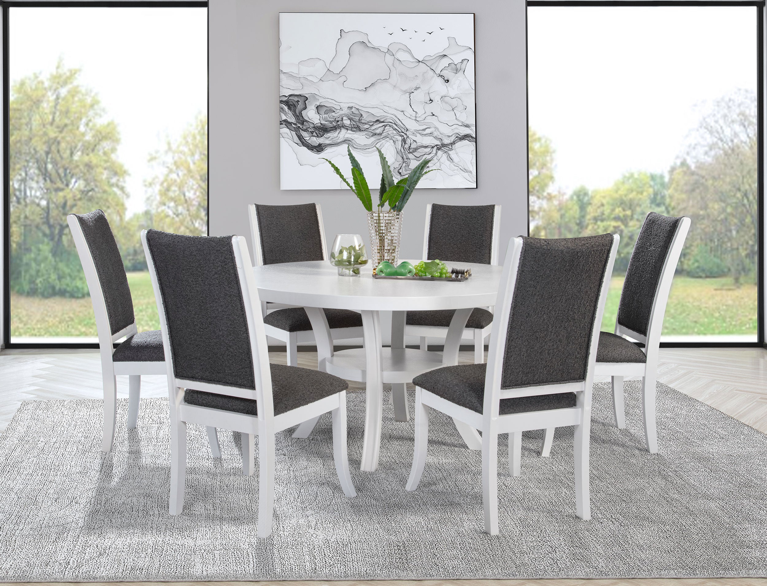 Judd 54-inch Round Dining Wood Table with Shelf Pearl White-