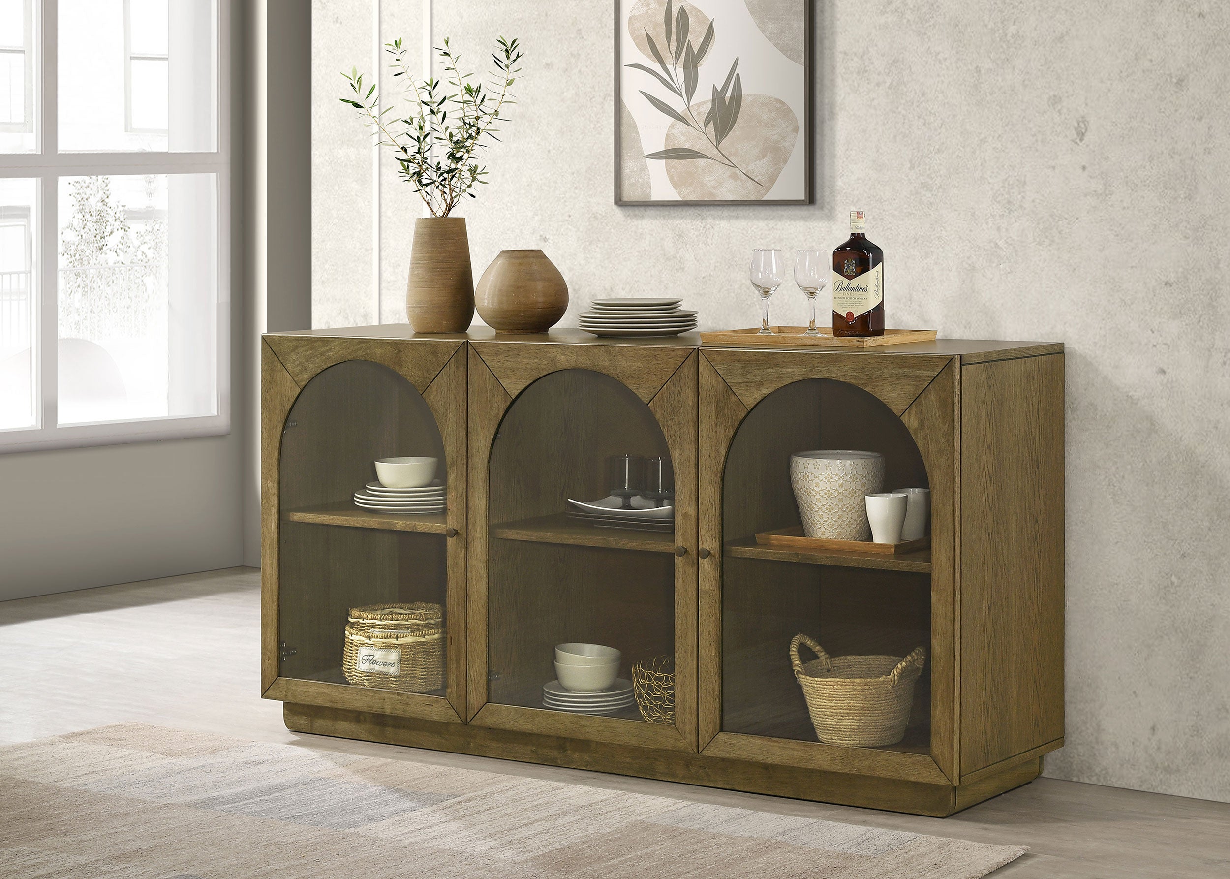 Castlewood 71-inch Dining Sideboard Buffet Server Brown Oak-