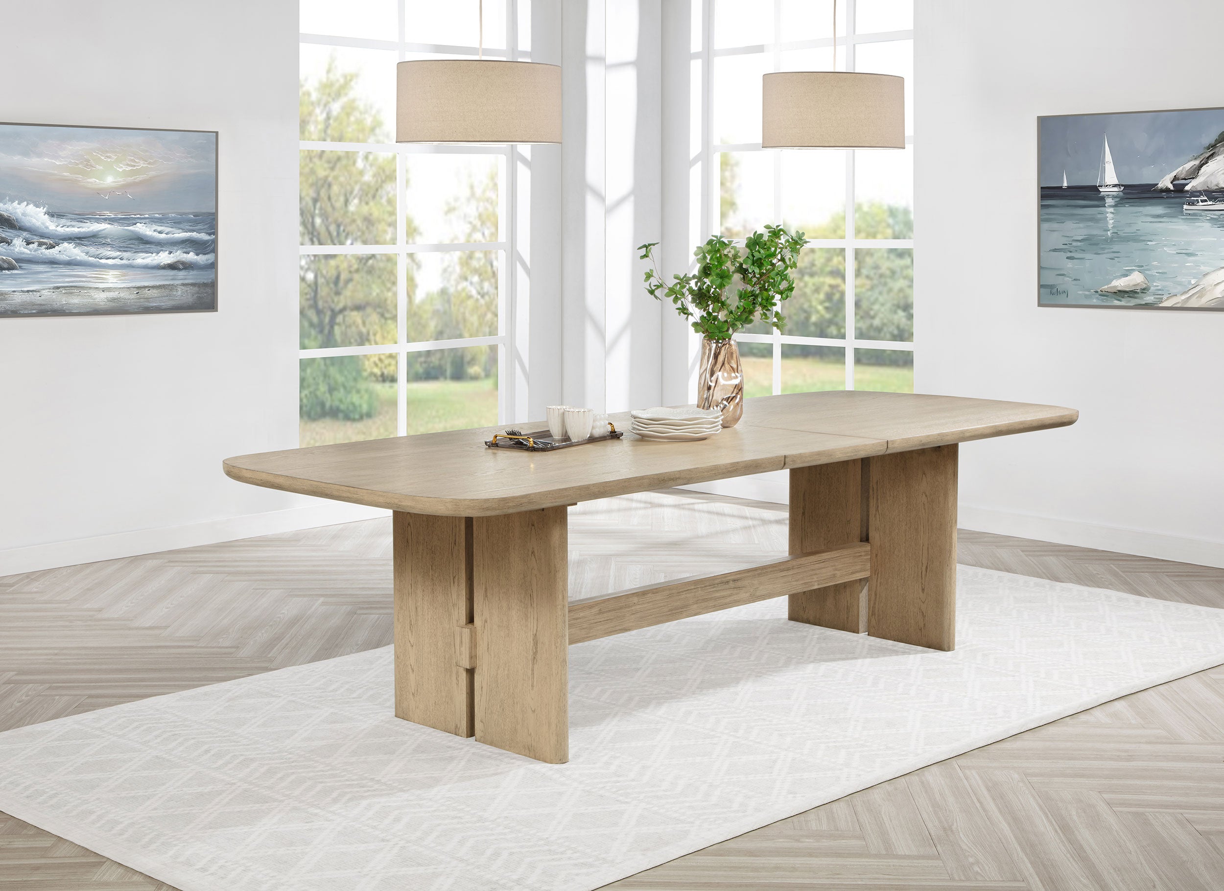 Kailani 110-inch Rectangular Wood Dining Table Beige Oak-
