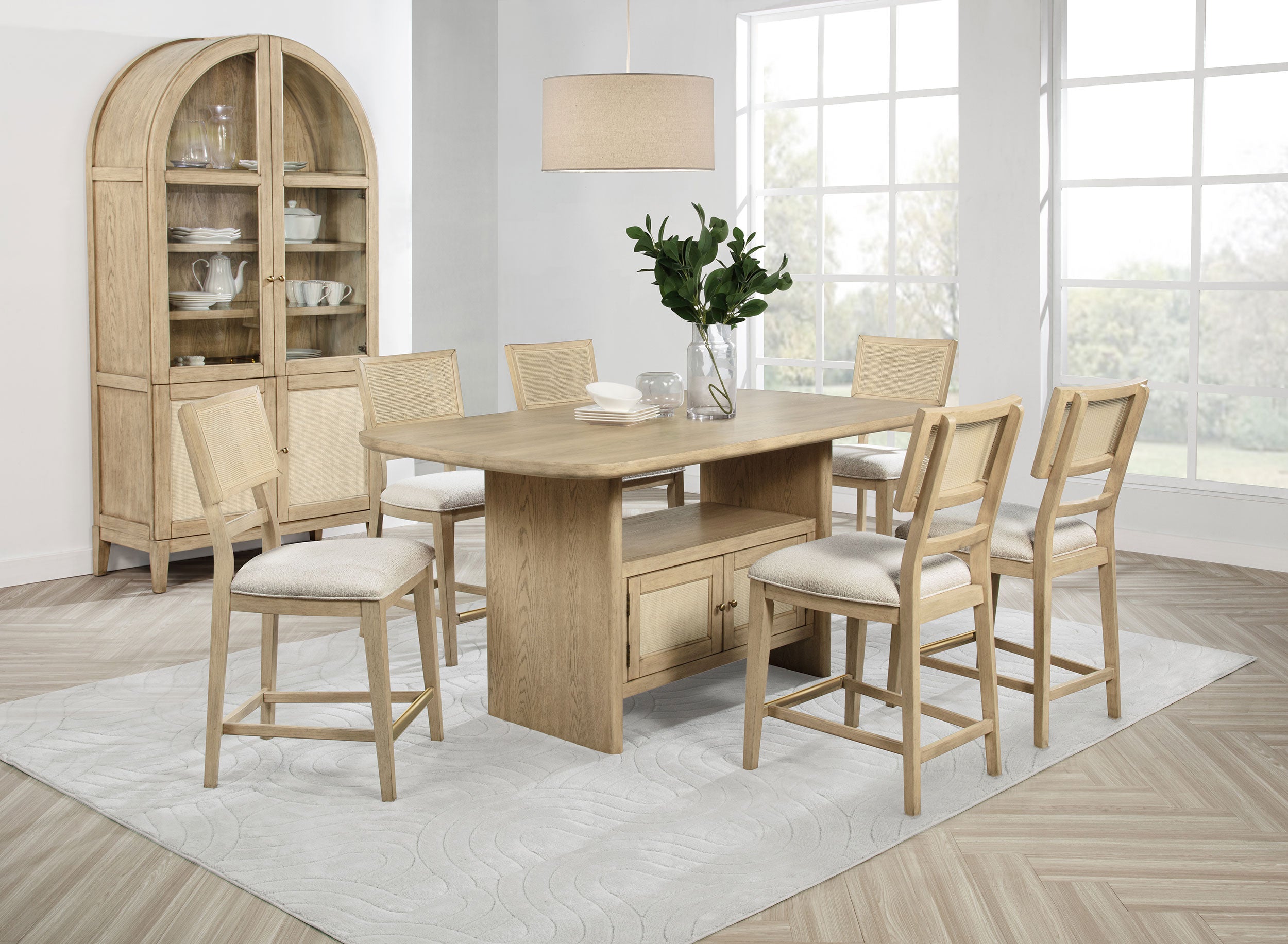 Kailani Rattan Cane Counter Side Chair Beige Oak (Set of 2)-