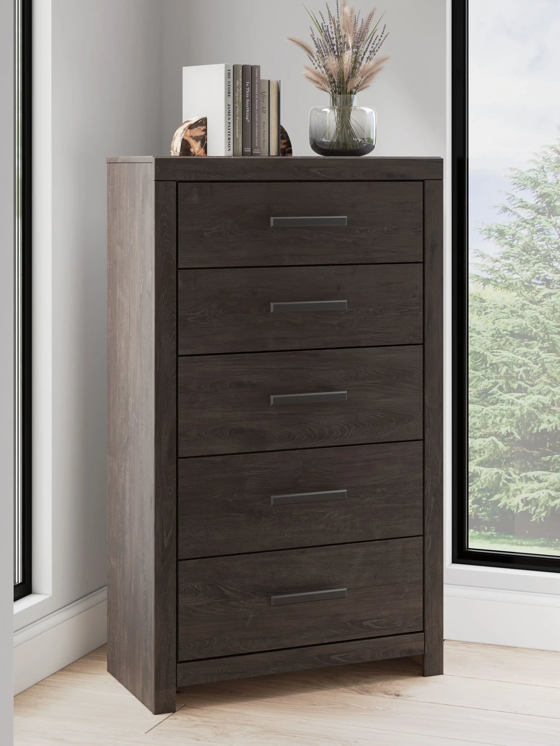 Prendonea - Five Drawer Chest - Charcoal - Best Buy Furniture