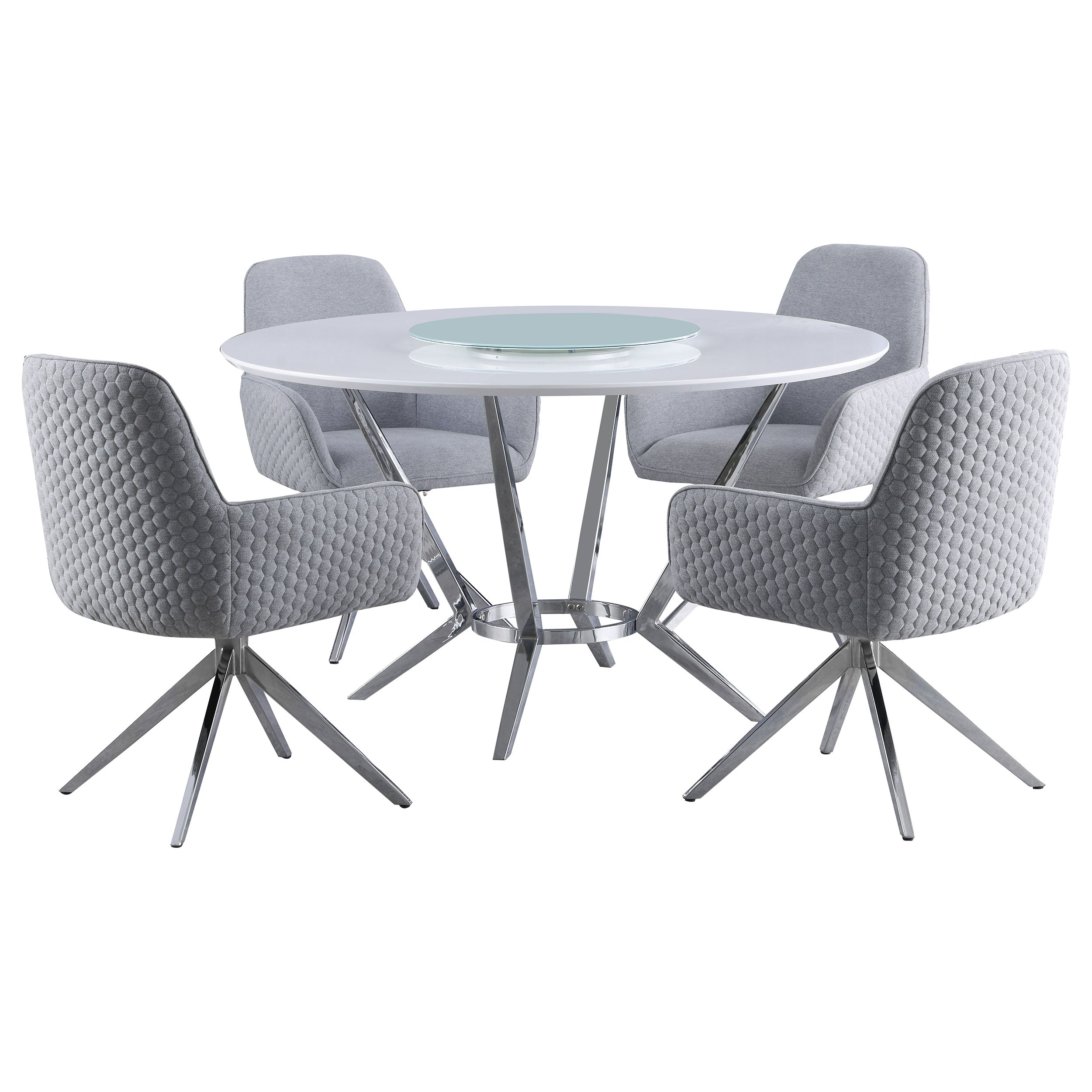 Abby 5-piece Round Dining Table Set White High Gloss-CoasterElevations