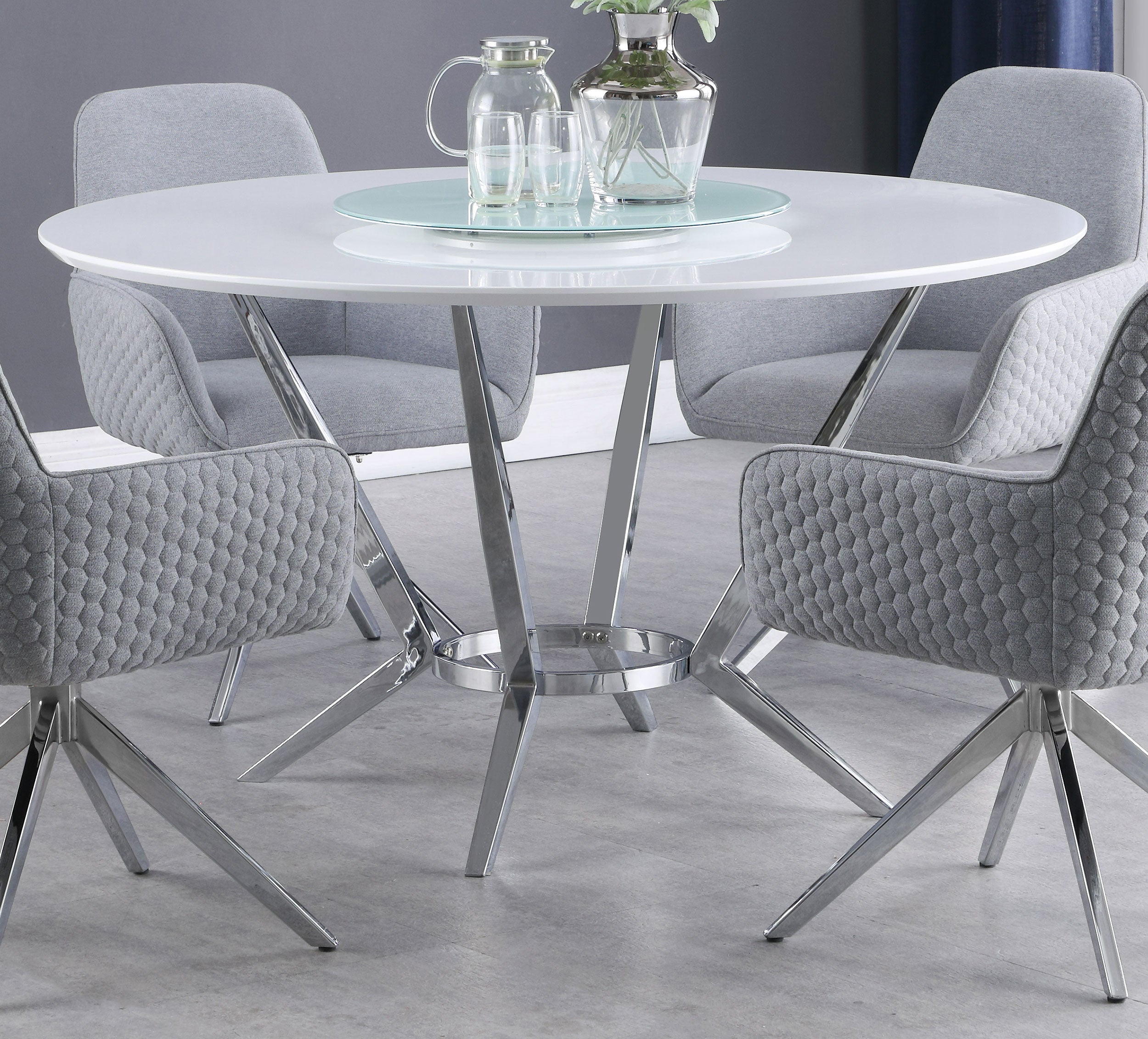 Abby Round 54-inch Lazy Susan Dining Table White High Gloss-CoasterElevations