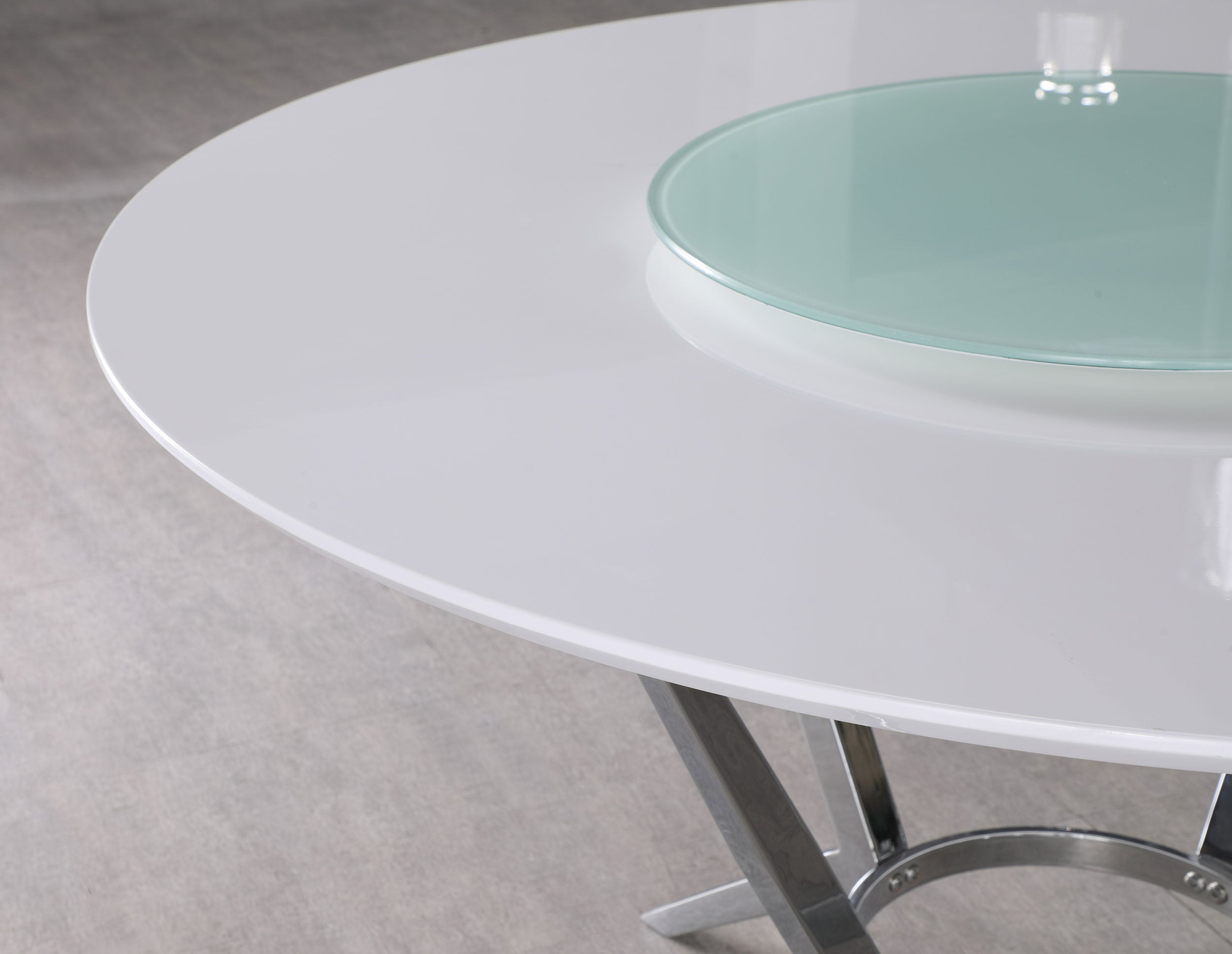 Abby Round 54-inch Lazy Susan Dining Table White High Gloss-CoasterElevations